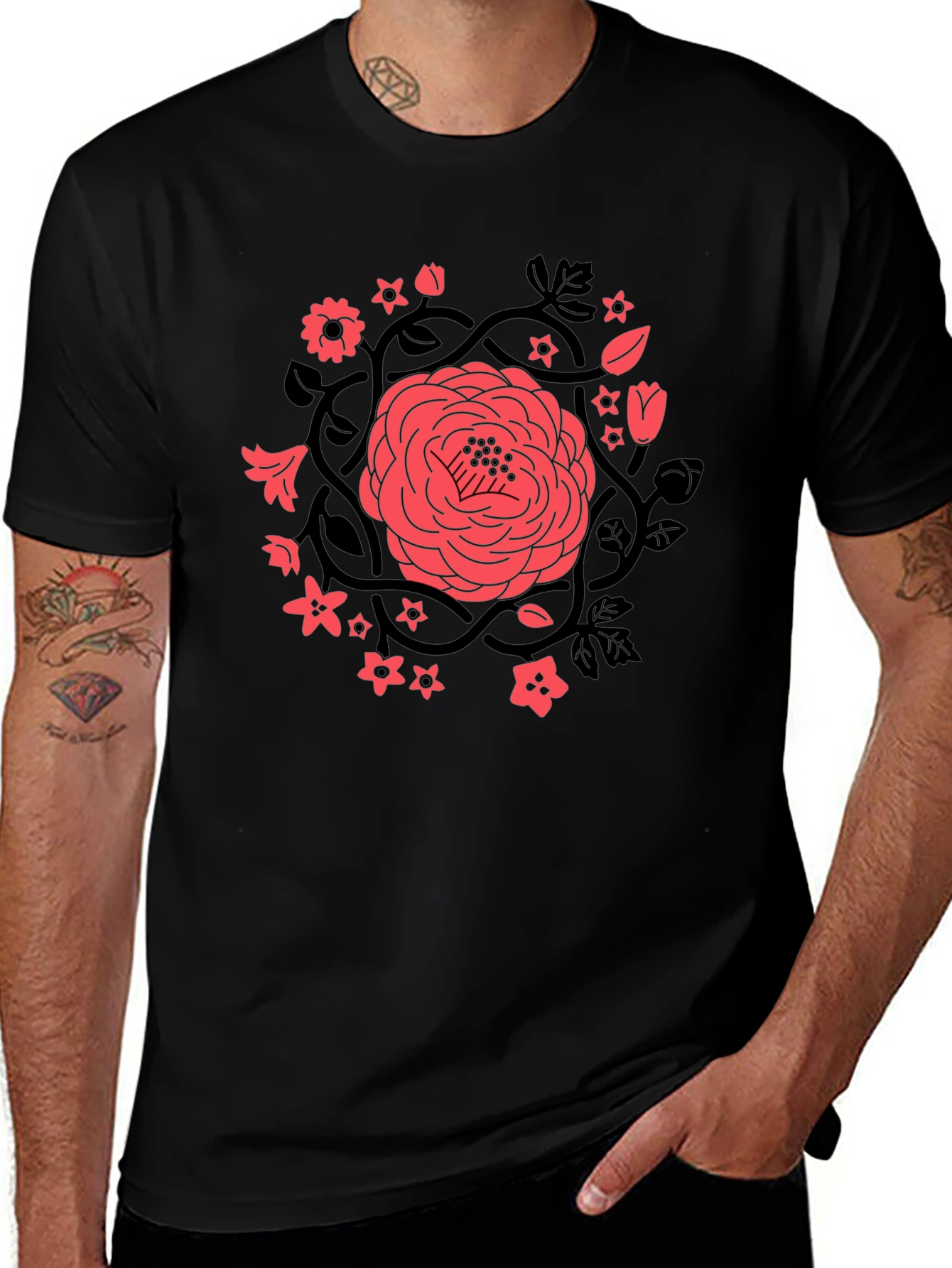 Variant 6 of Floral Print Black T-Shirt