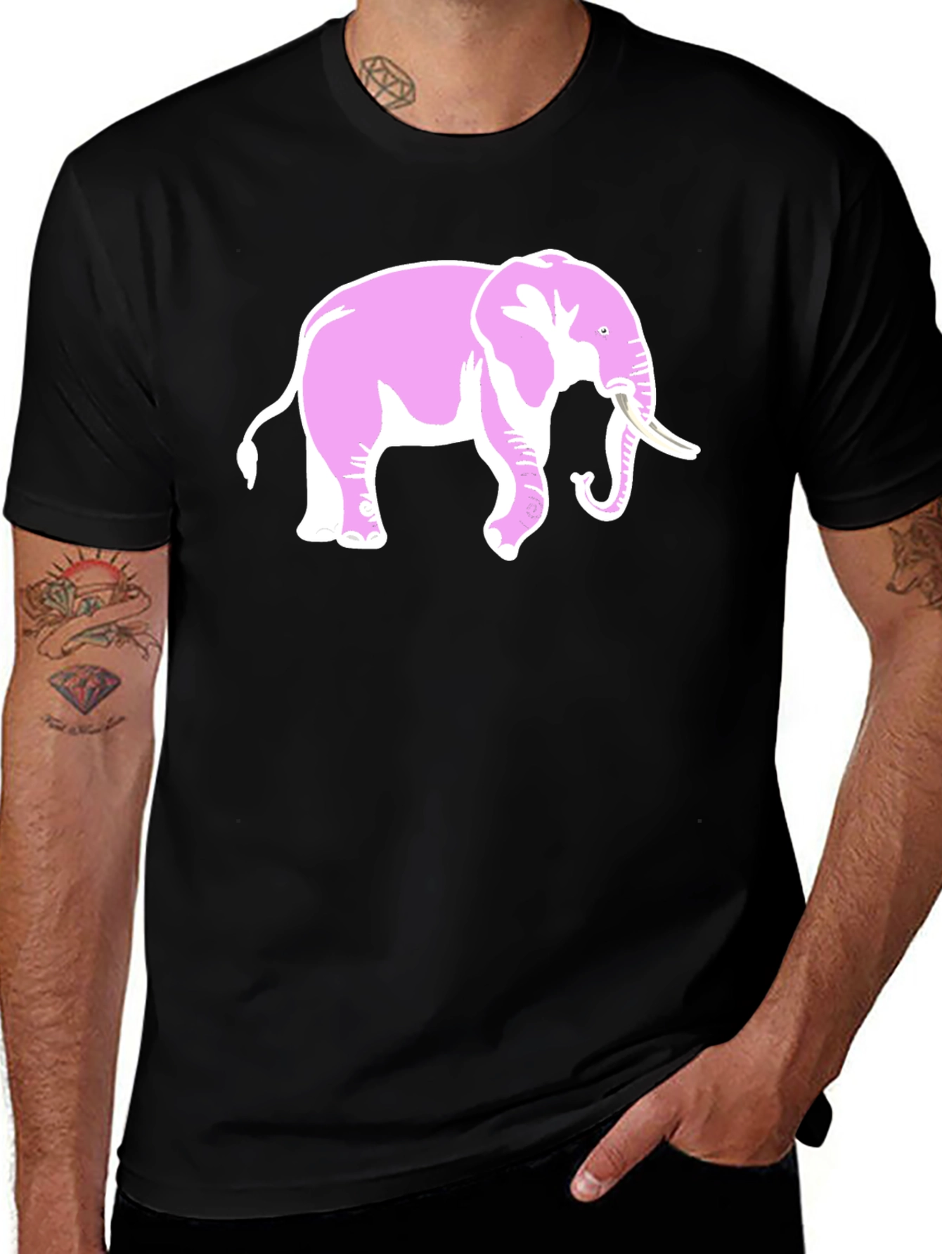Variant 4 of Pink Elephant Graphic Black T-Shirt