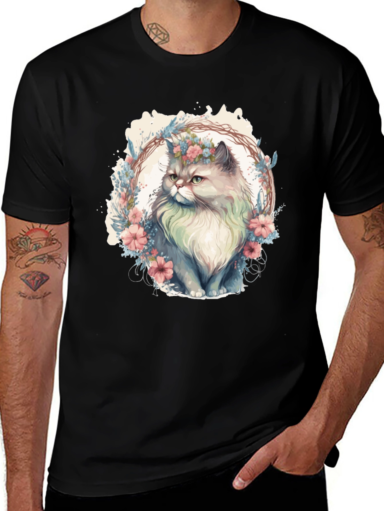 Variant 13 of Floral Cat Graphic Tee - Stylish and Comfortable