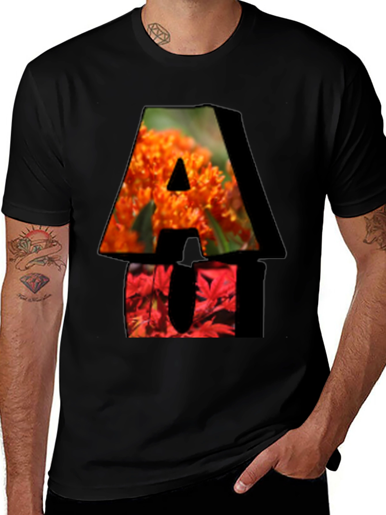 Variant 15 of Floral AU Letter Graphic Black T-Shirt
