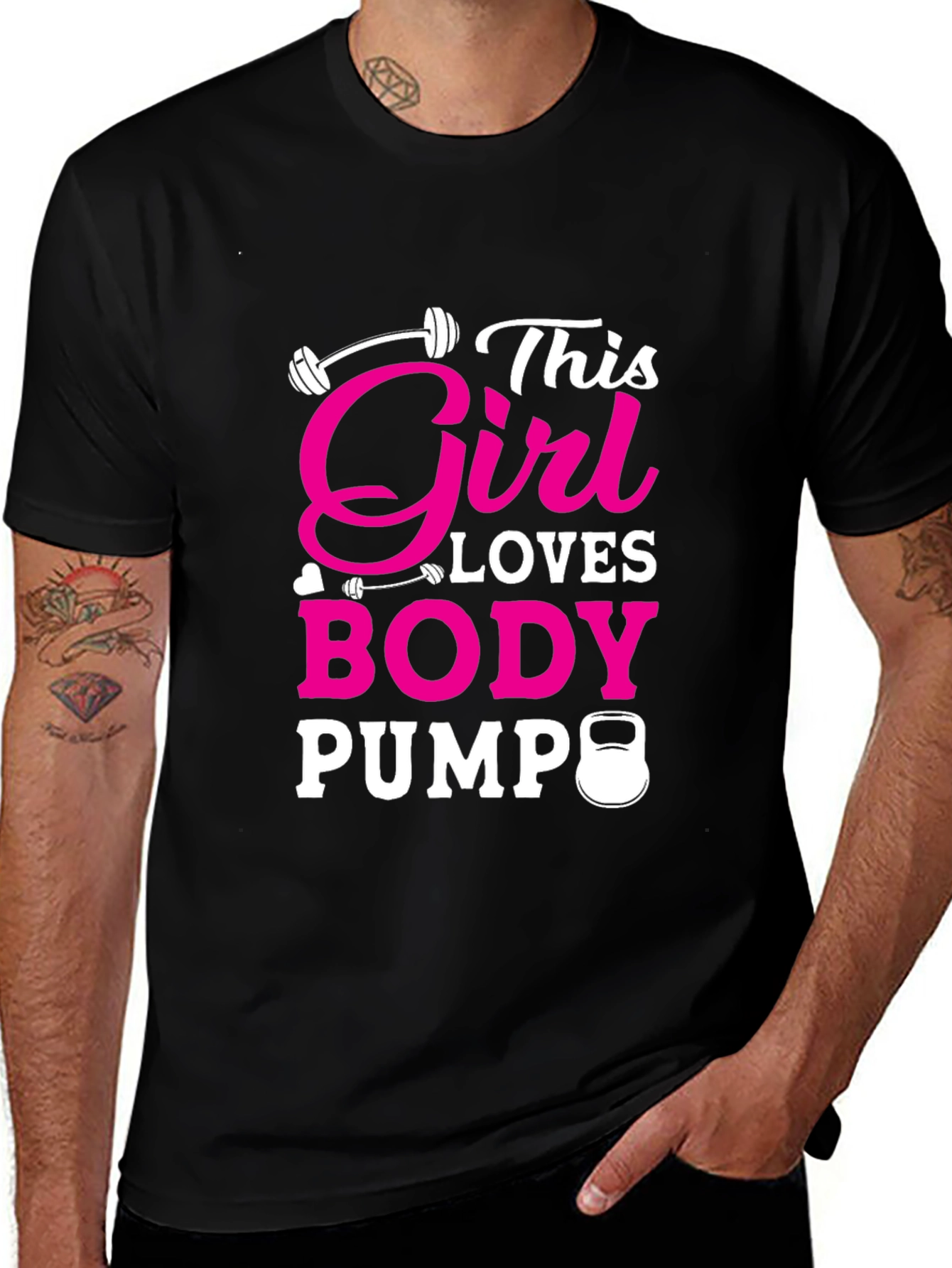 Girl Loves Body Pump Black T-Shirt Fitness Workout