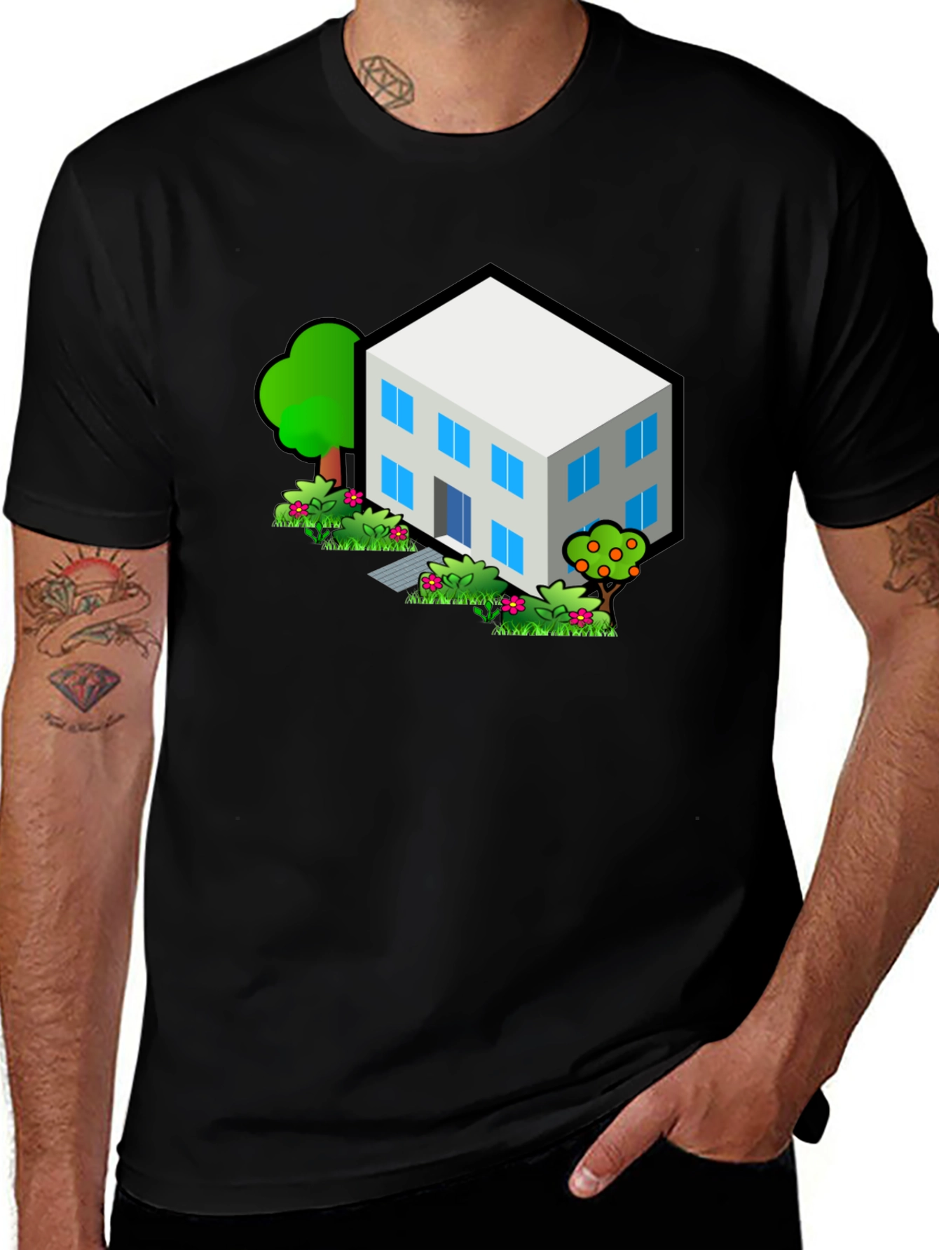 Variant 25 of Isometric House T-Shirt - Black Cotton Tee