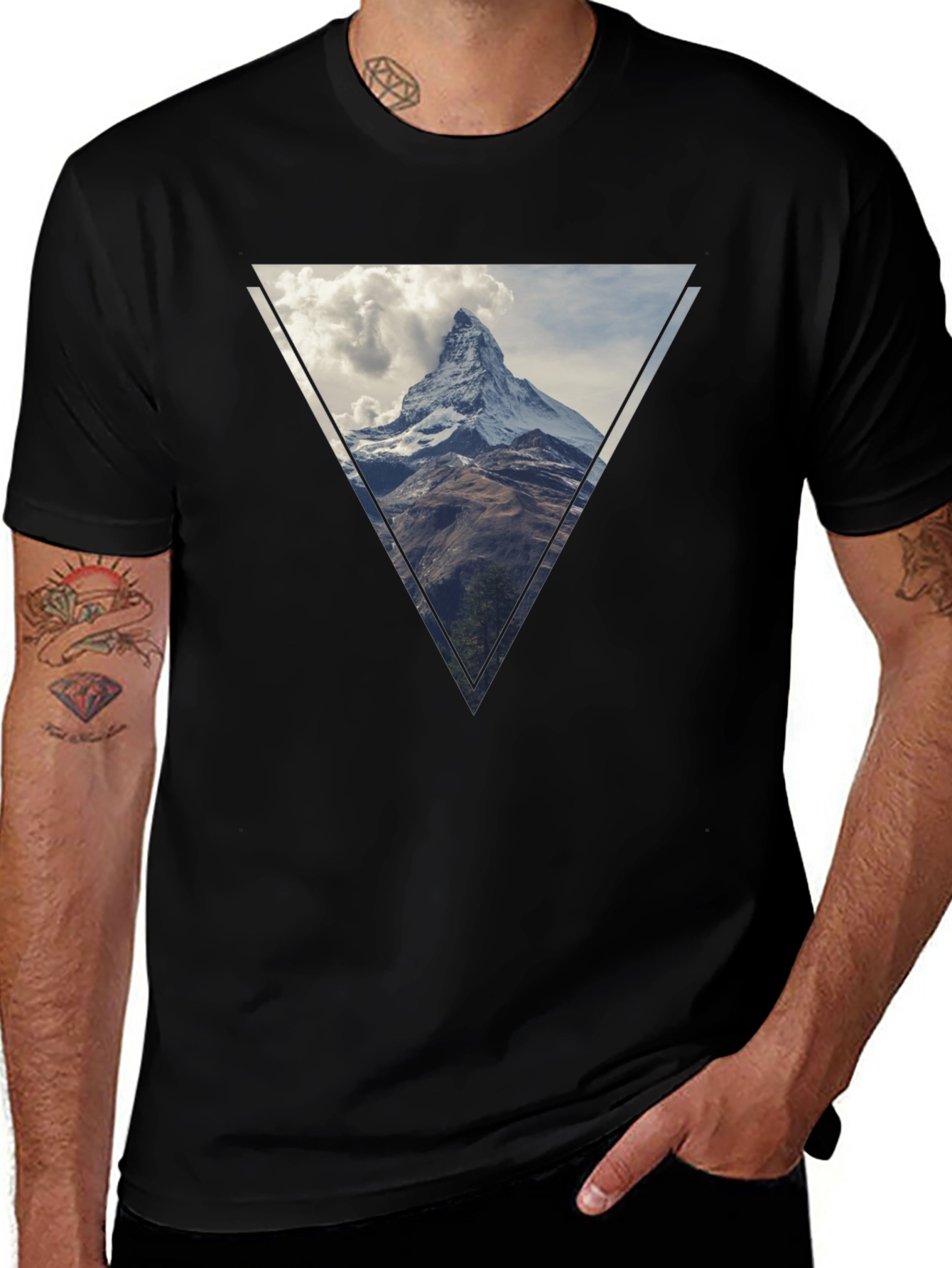 Variant 8 of Mountain Peak Triangle Graphic Tee - Black