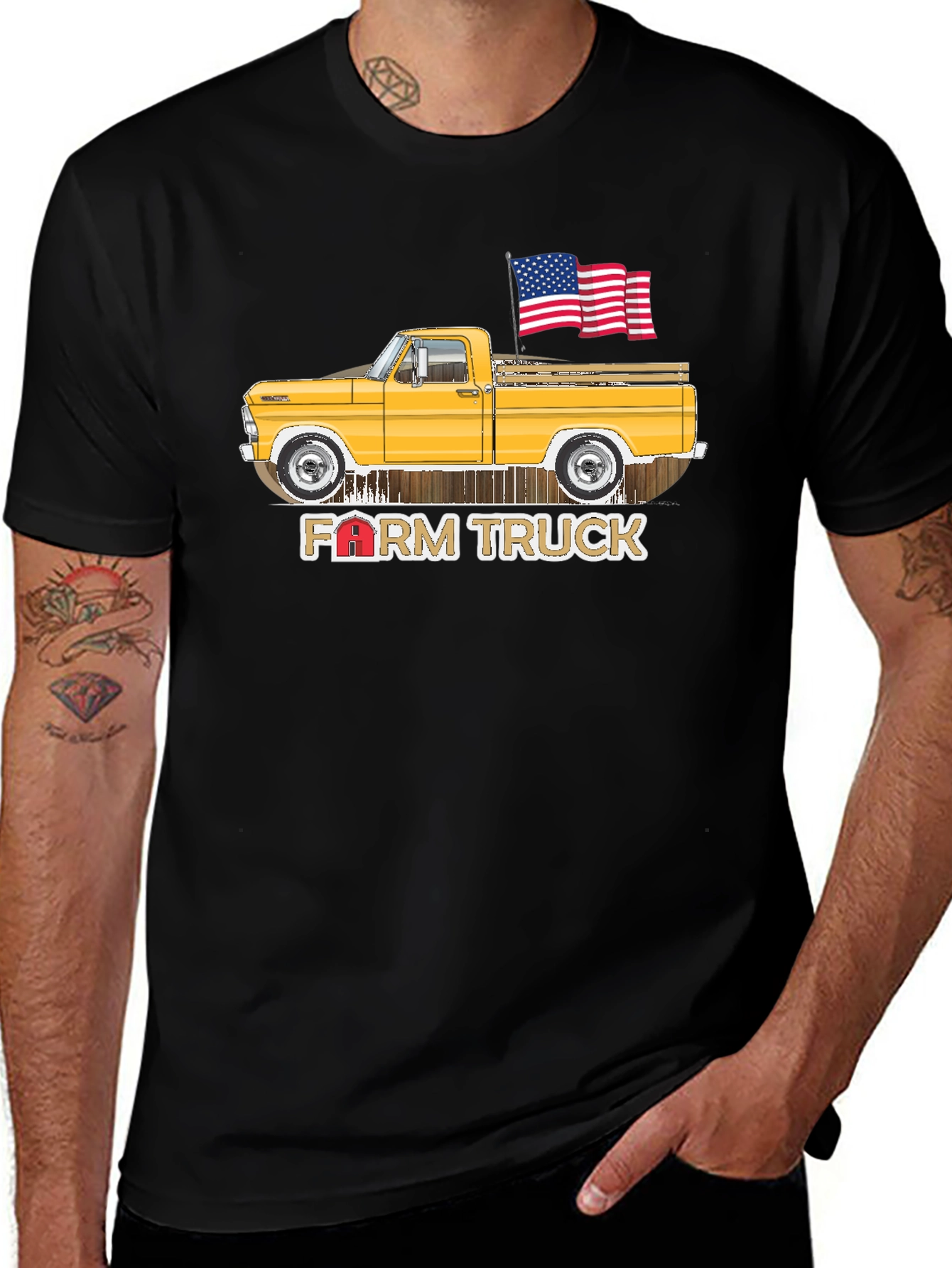 Farm Truck Tee - Patriotic American Flag Design