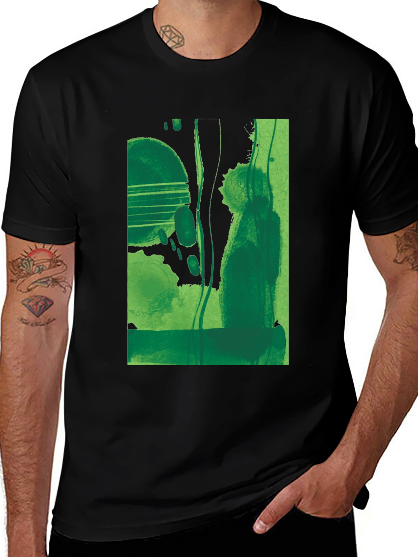 Variant 14 of Abstract Green Graphic Black T-Shirt