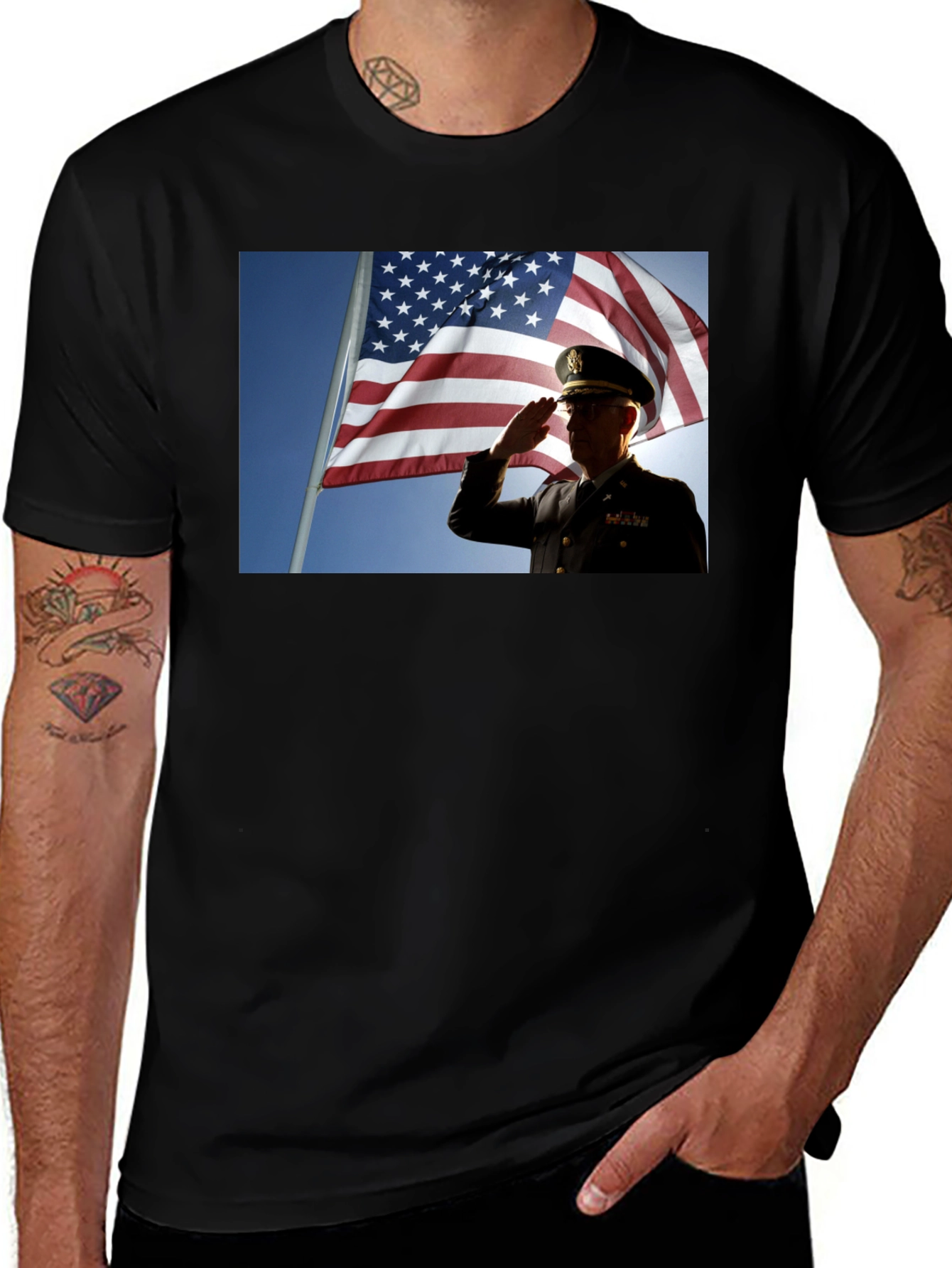 Variant 11 of Patriotic Soldier T-Shirt - American Flag Design