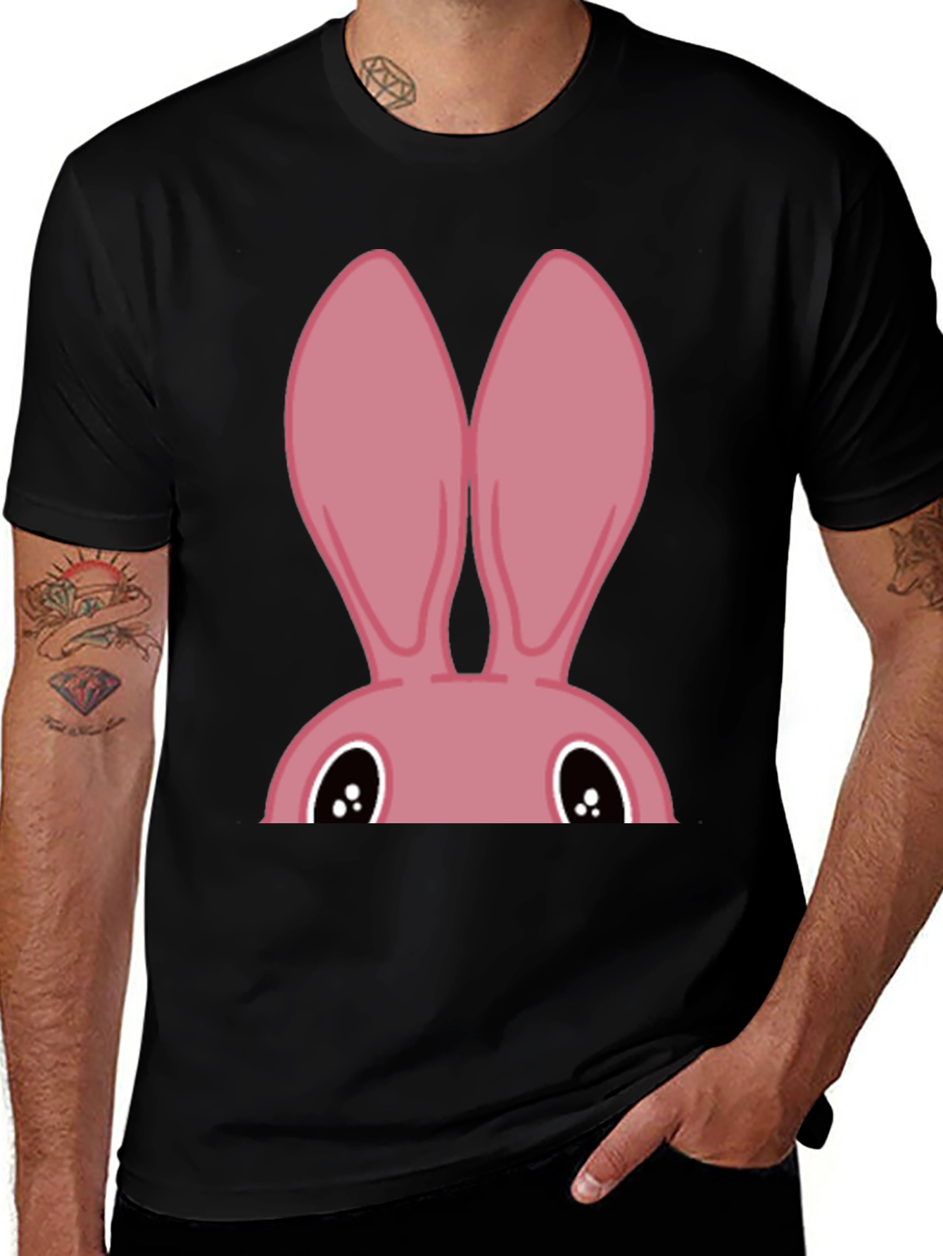 Variant 17 of Bunny Eyes Peek Black T-Shirt - Easter Cute Rabbit Tee