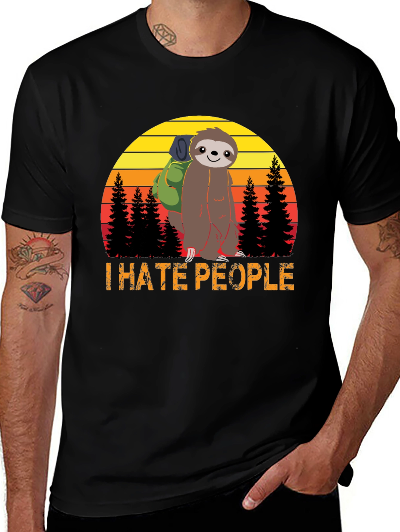 Variant 16 of I Hate People Sloth Hiking T-Shirt - Black