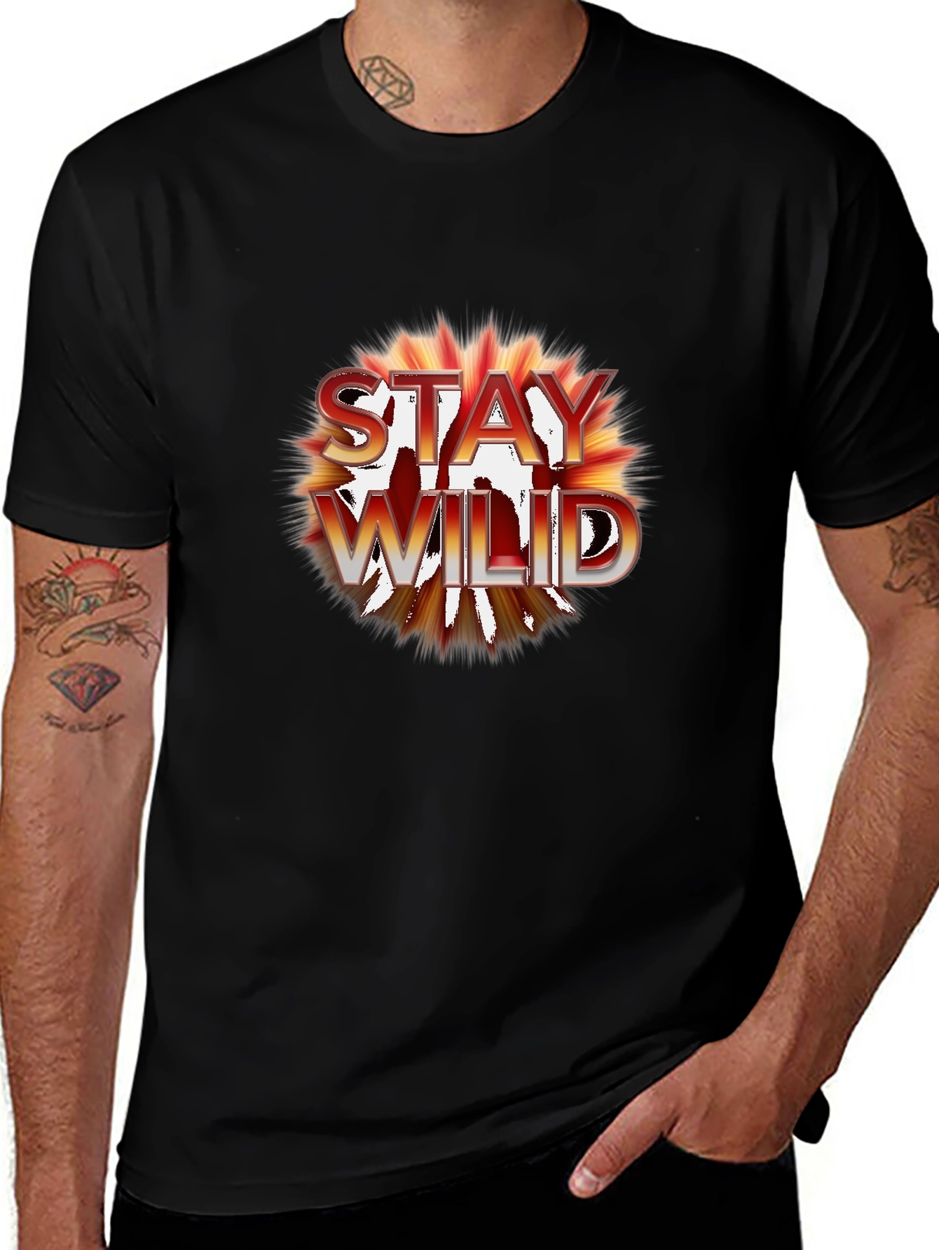 Variant 21 of Stay Wild Graphic Tee - Black Cotton Casual Shirt