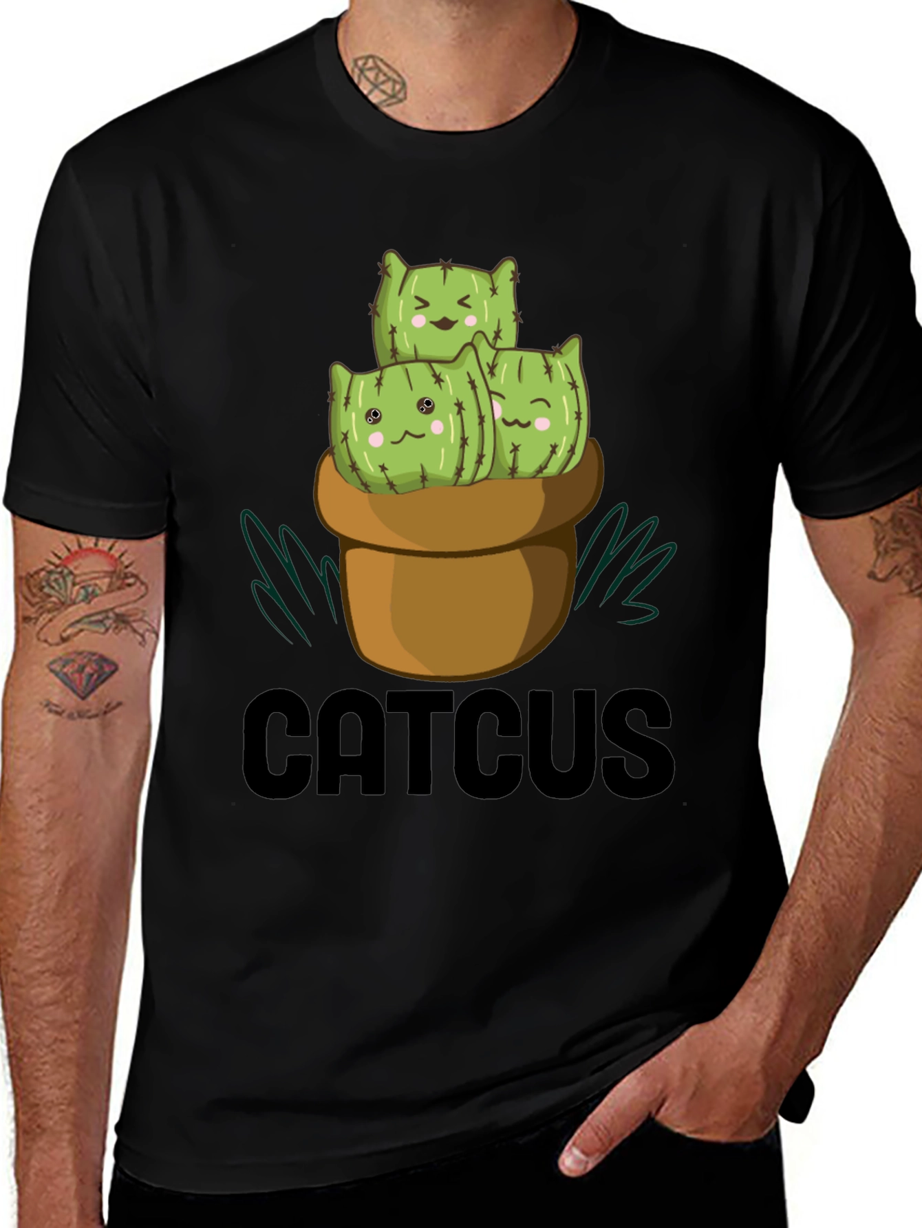 Variant 5 of CUTCUS Cat Cactus Graphic T-Shirt, Black
