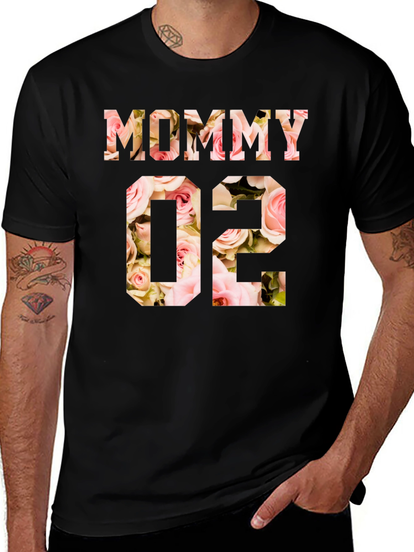 Variant 8 of Mommy '02 Floral Print Black T-Shirt