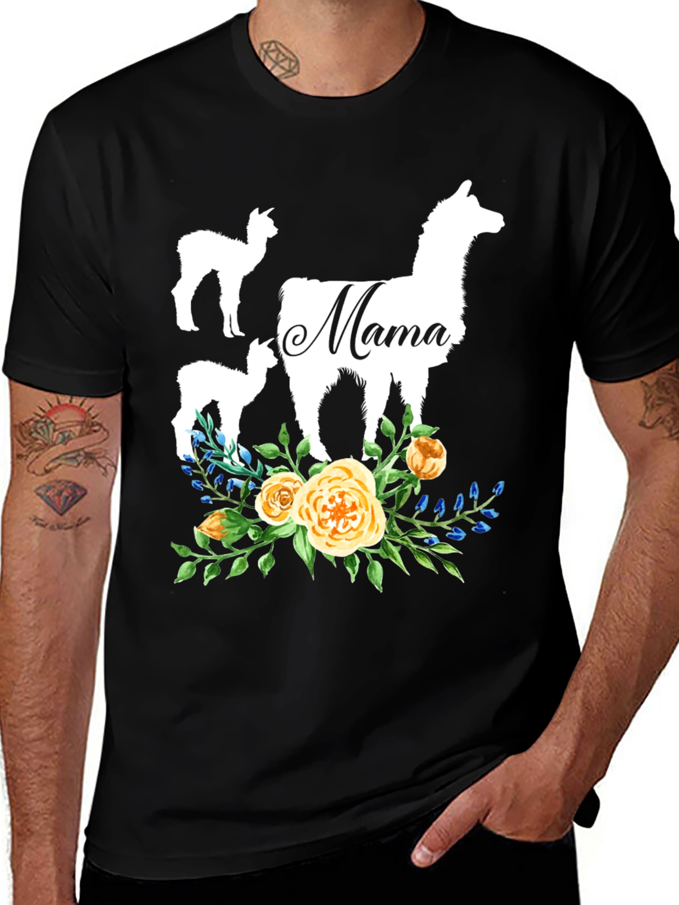 Variant 13 of Mama Llama Floral T-Shirt Cute Alpaca Mom Tee