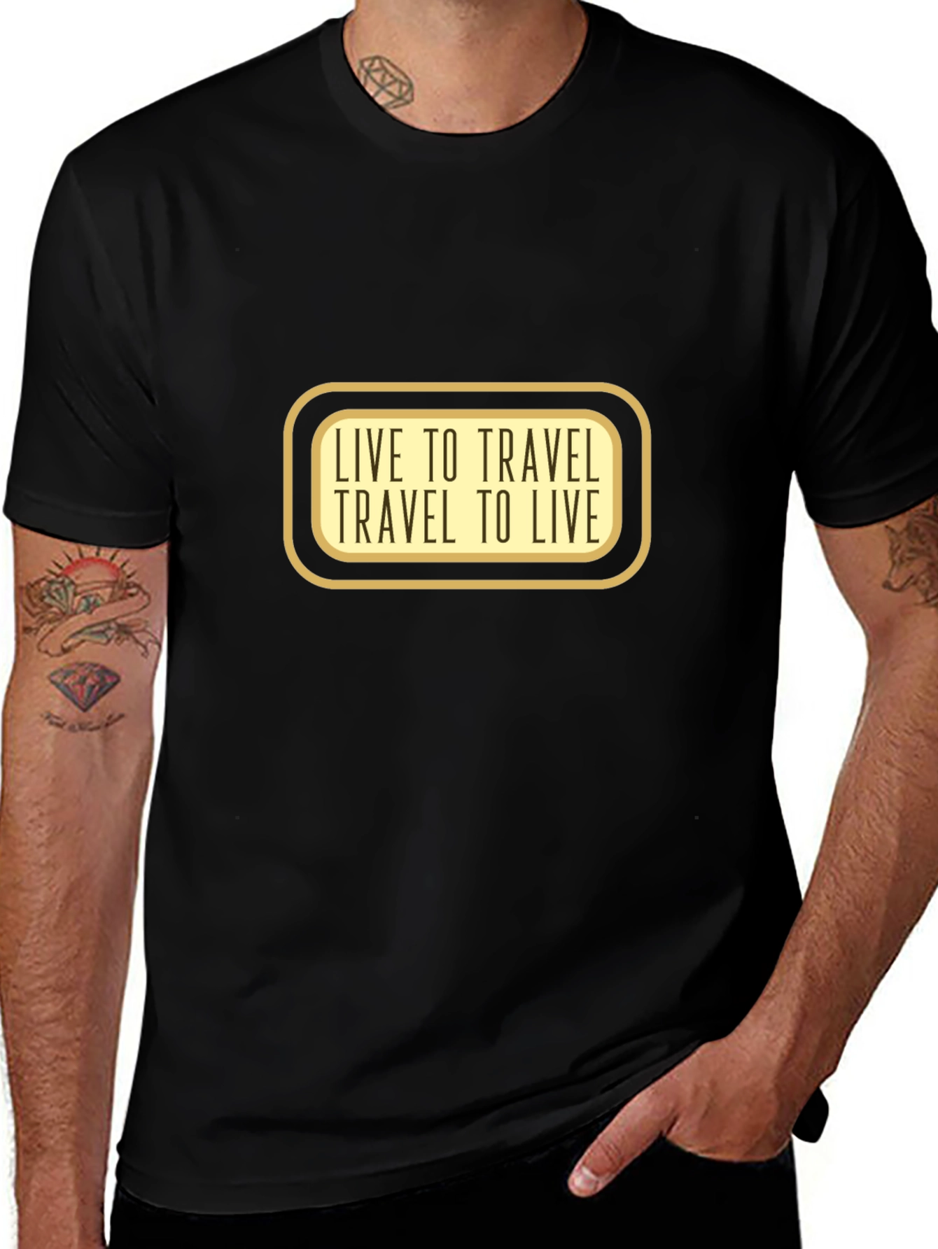 Variant 14 of Travel Quote Graphic Tee - Black Crew Neck T-Shirt