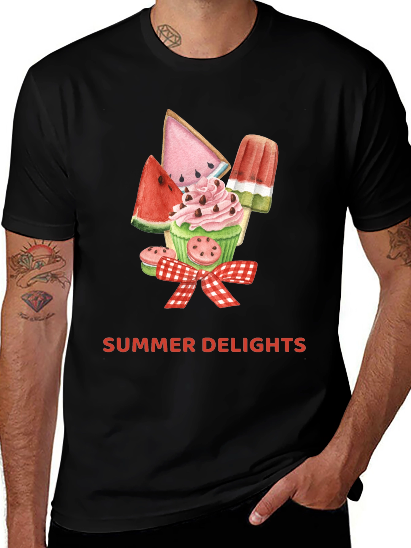 Variant 24 of Summer Delights T-Shirt - Watermelon & Cupcake Design