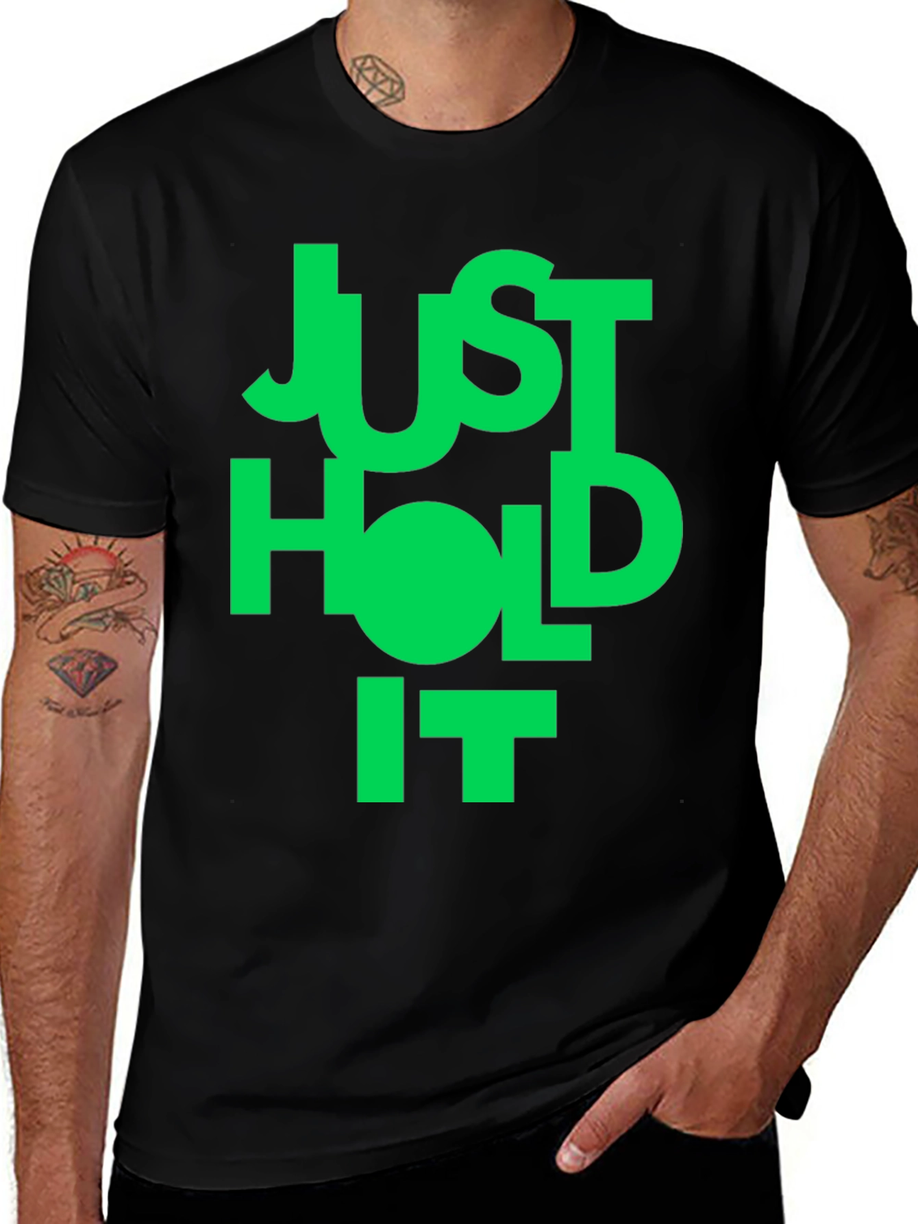 Variant 5 of Just Hold It Graphic Tee - Black Crew Neck T-Shirt