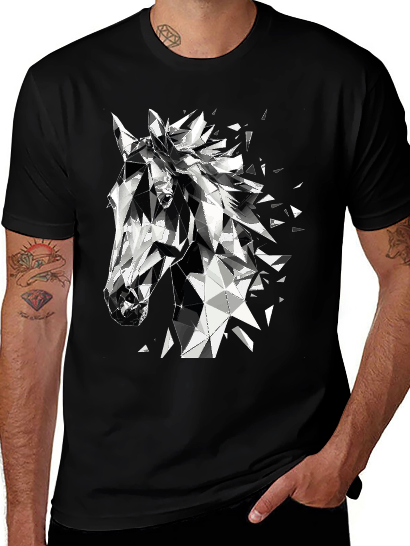 Variant 15 of Geometric Horse Graphic Tee - Modern Black T-Shirt