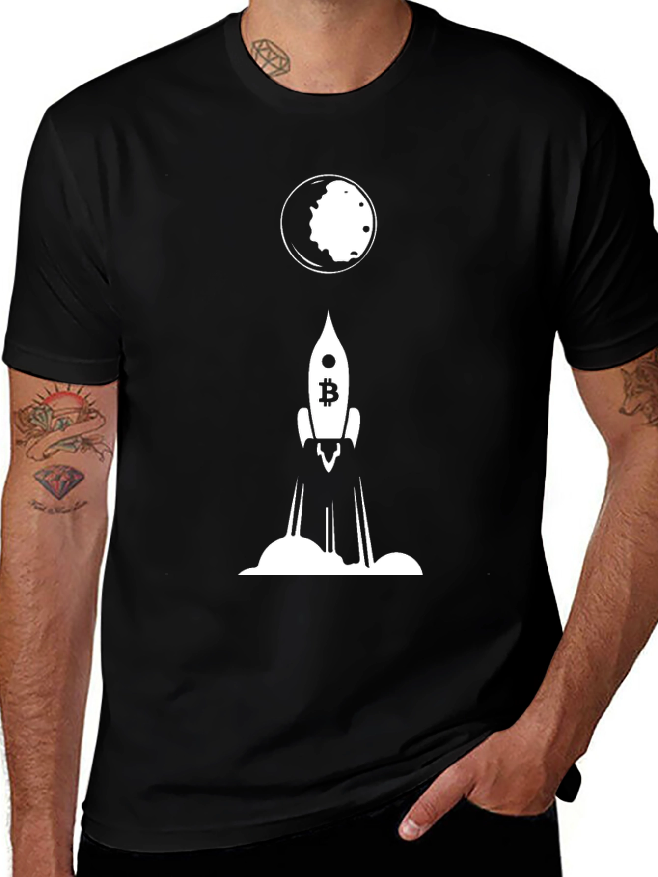 Black Bitcoin Rocket to the Moon Black T-Shirt main image