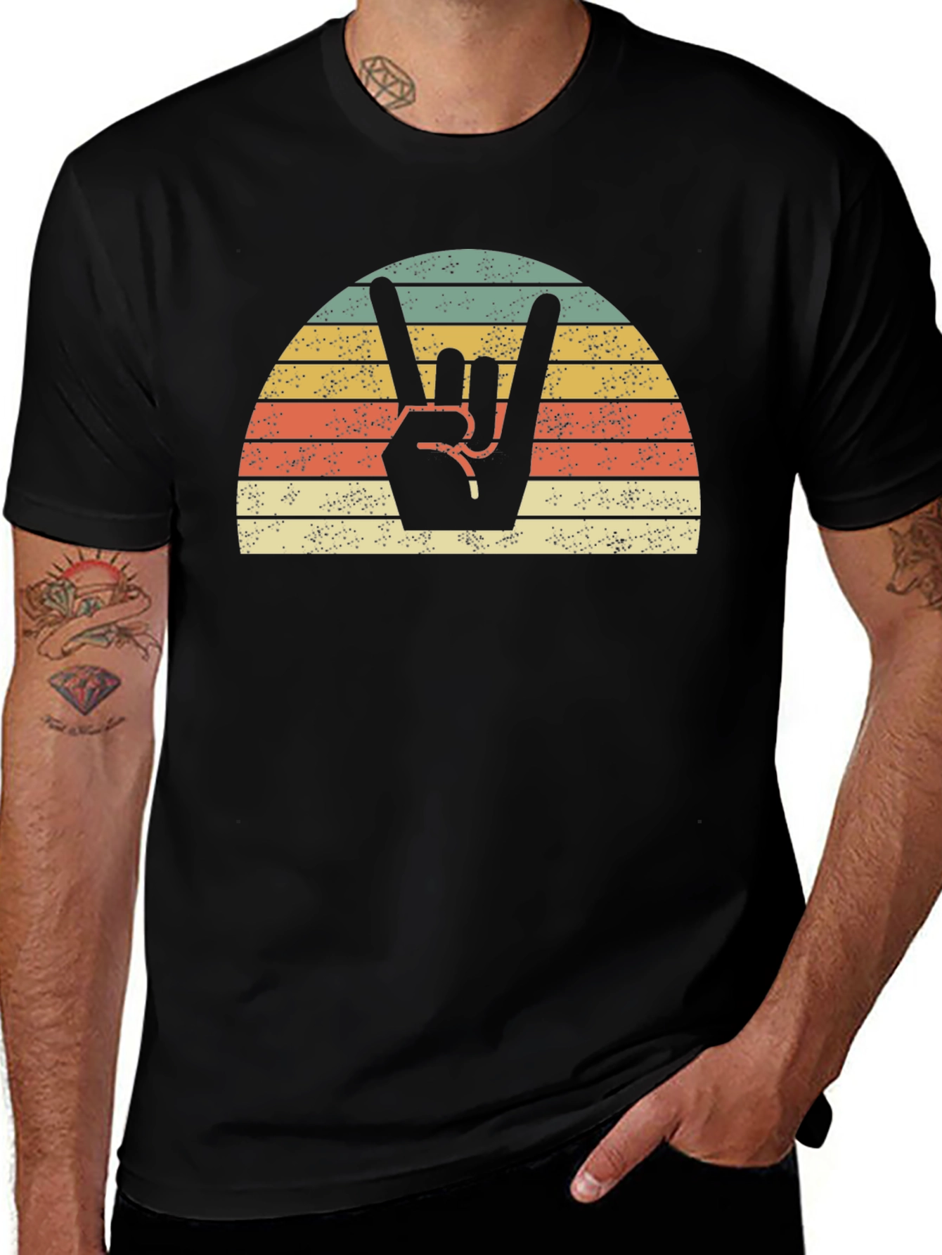 Variant 15 of Retro Rock On Hand T-Shirt - Vintage Style