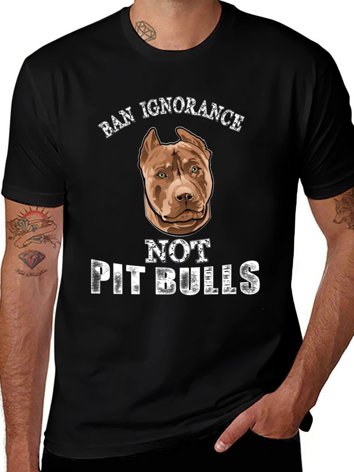 Variant 17 of Ban Ignorance Not Pit Bulls Graphic Tee