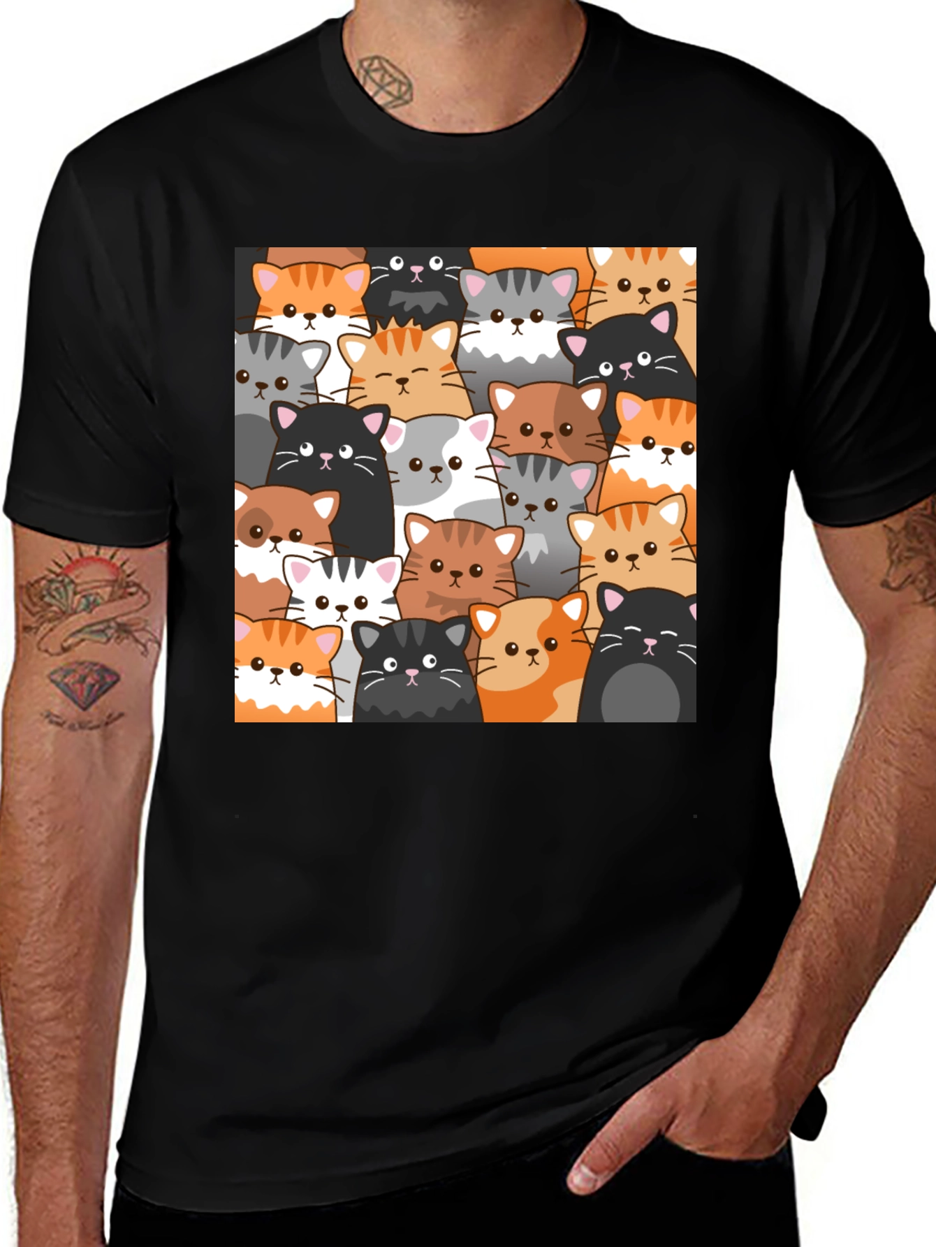 Variant 18 of Cute Cats Pattern Black T-Shirt