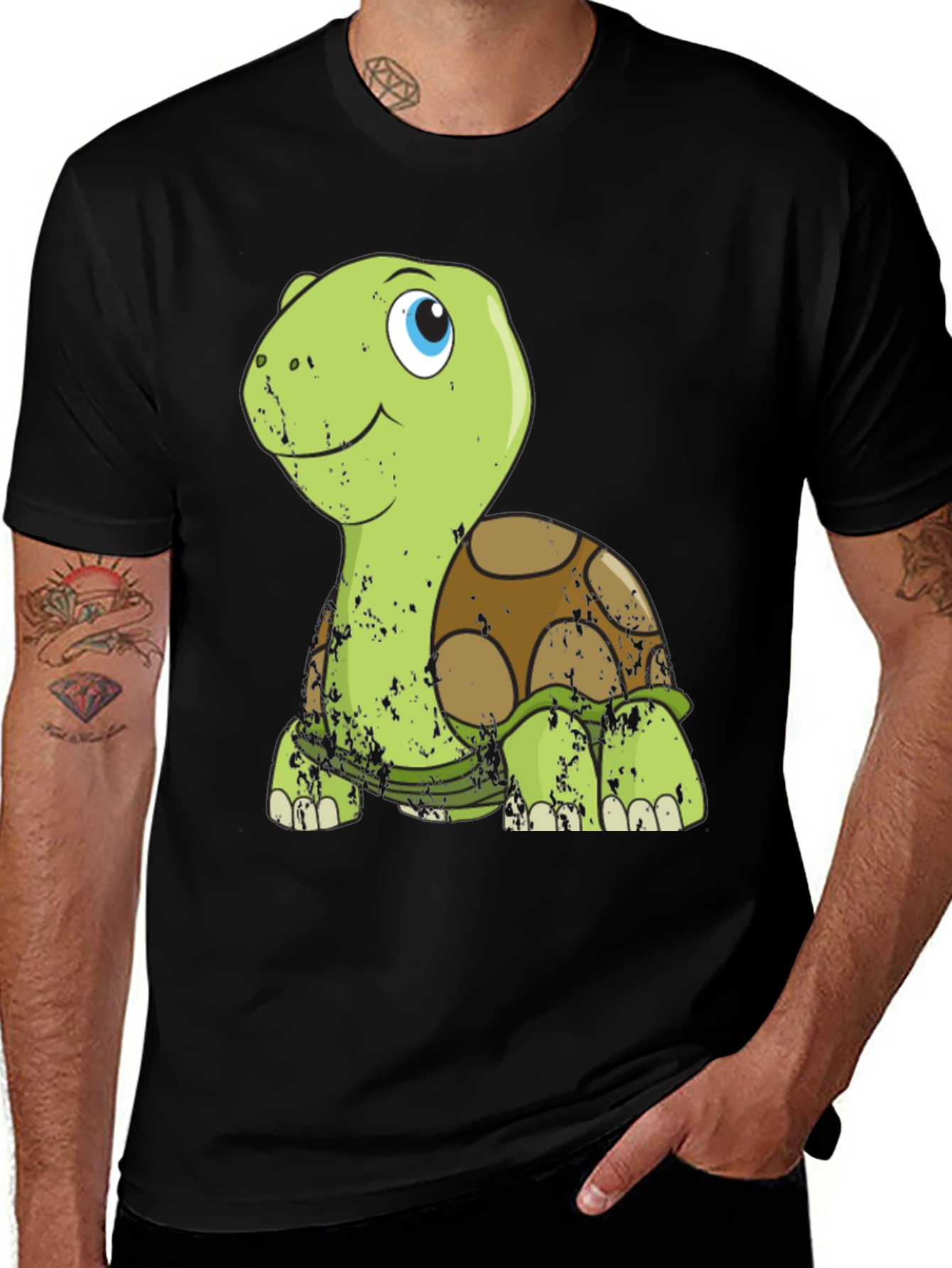 Variant 10 of Cute Turtle Graphic Tee - Men's Black T-Shirt