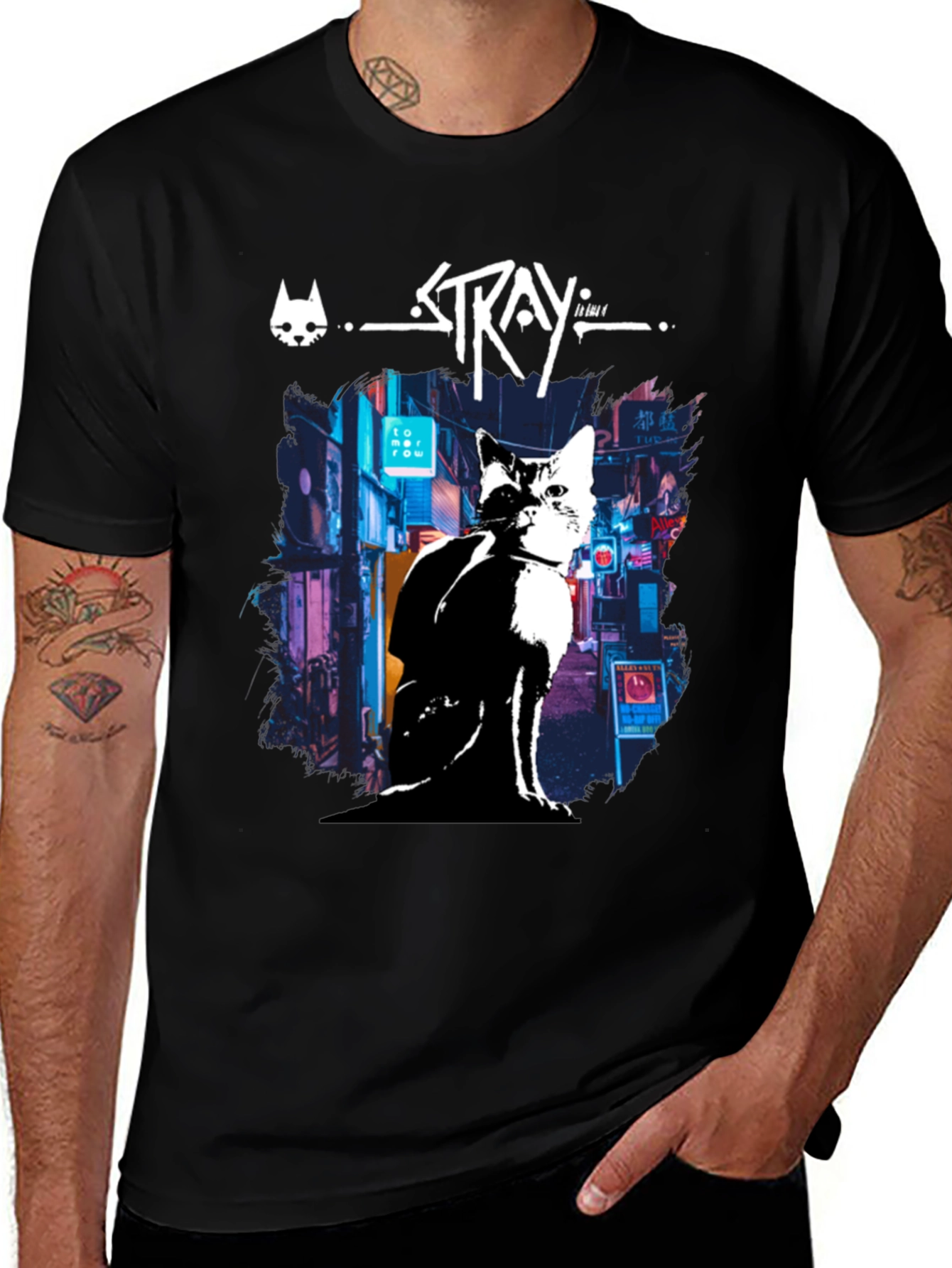 Stray Game Graphic Tee - Black Cotton T-Shirt