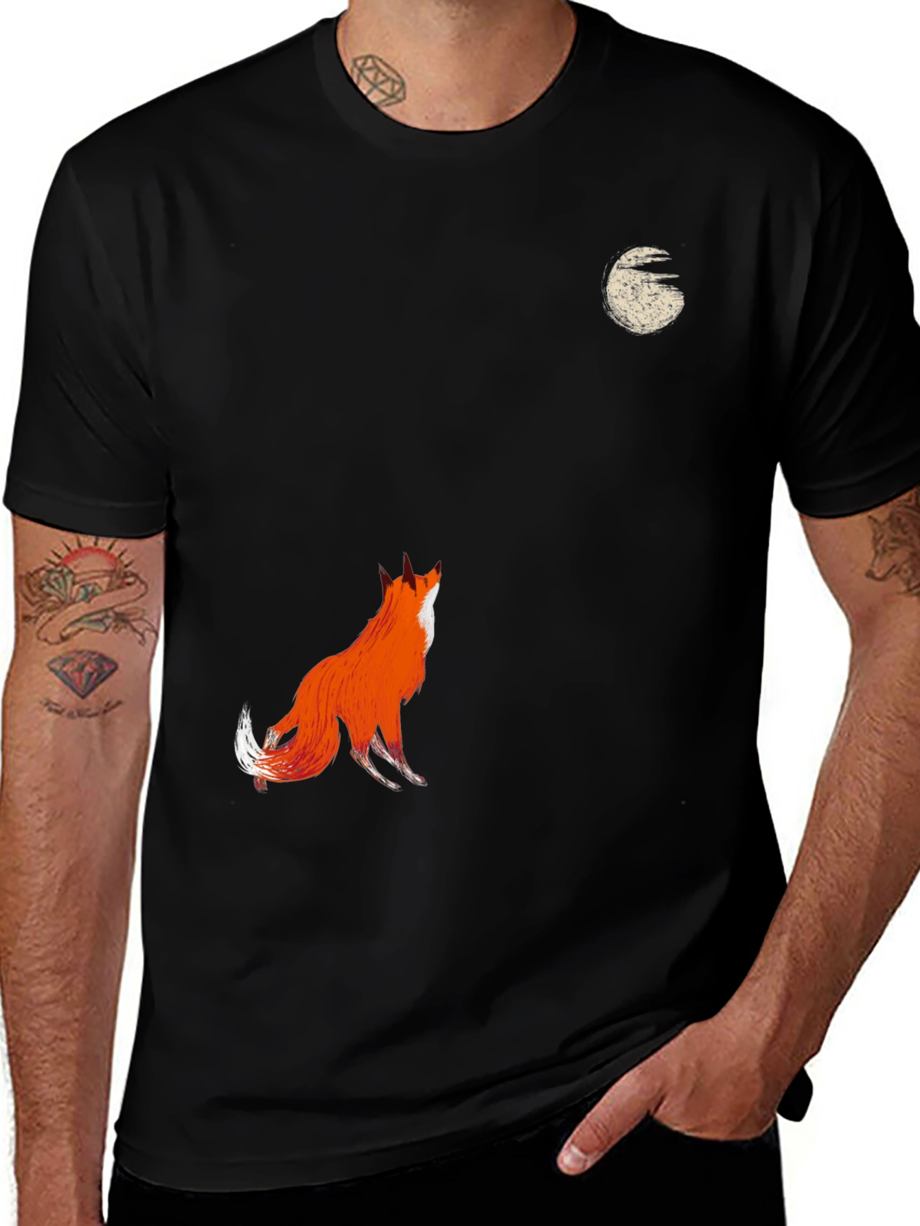 Variant 29 of Fox Howling at Moon Graphic Black Tee