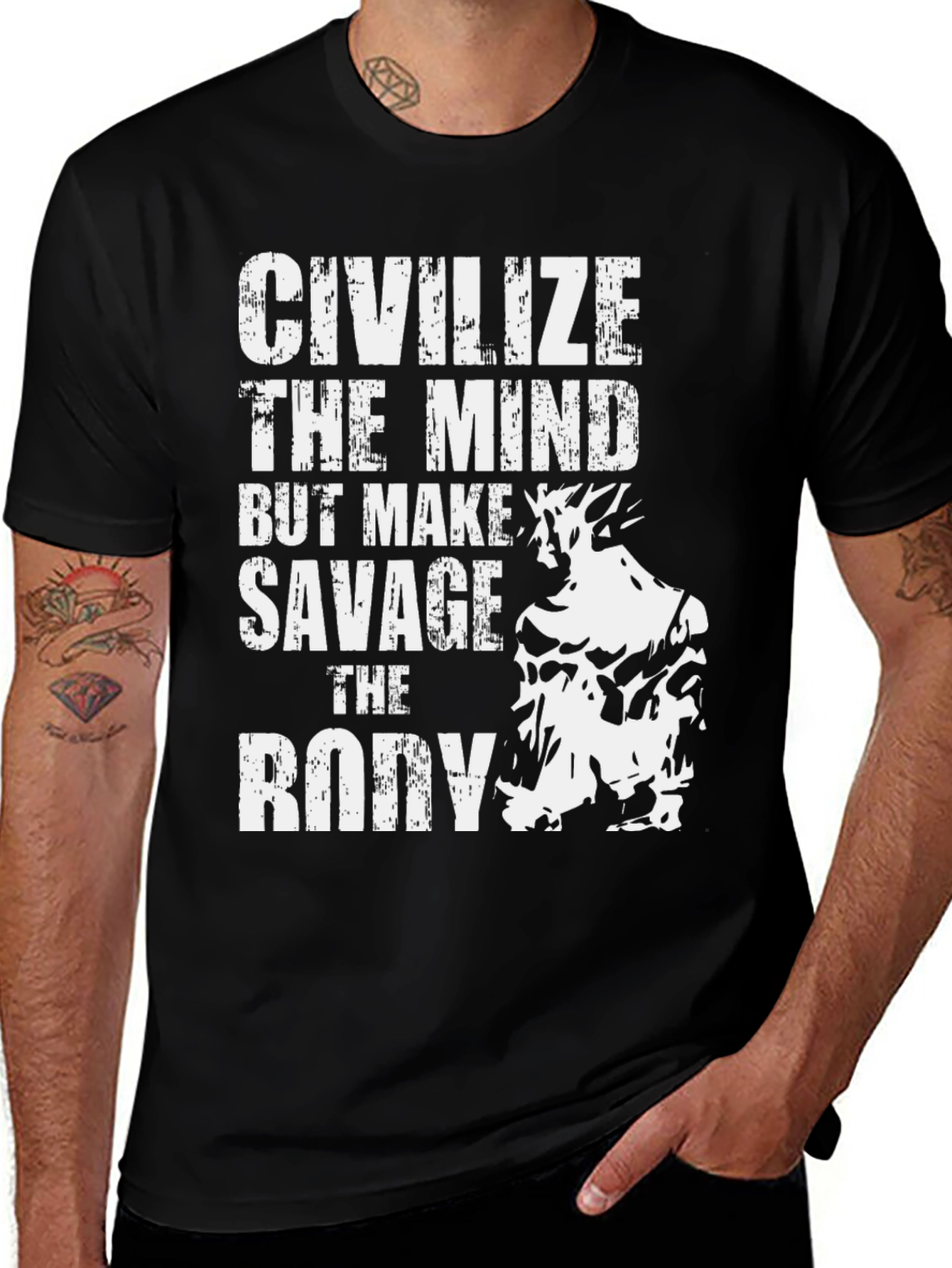 Variant 16 of Civilize The Mind Savage Body Black T-Shirt