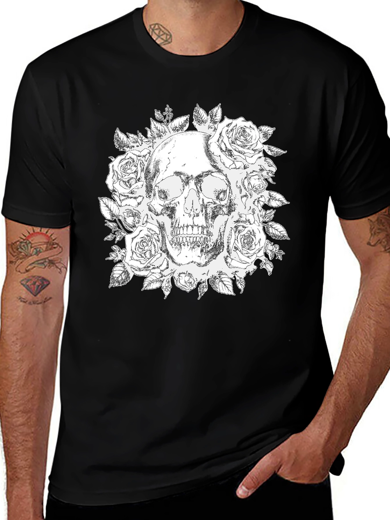Skull & Roses Graphic Tee - Gothic Style