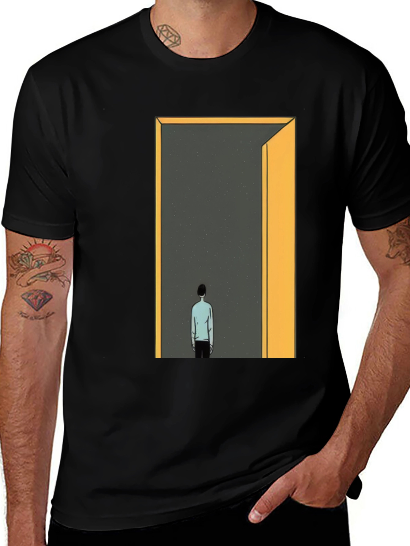 Variant 5 of Existential T-Shirt: Man at Doorway to Space