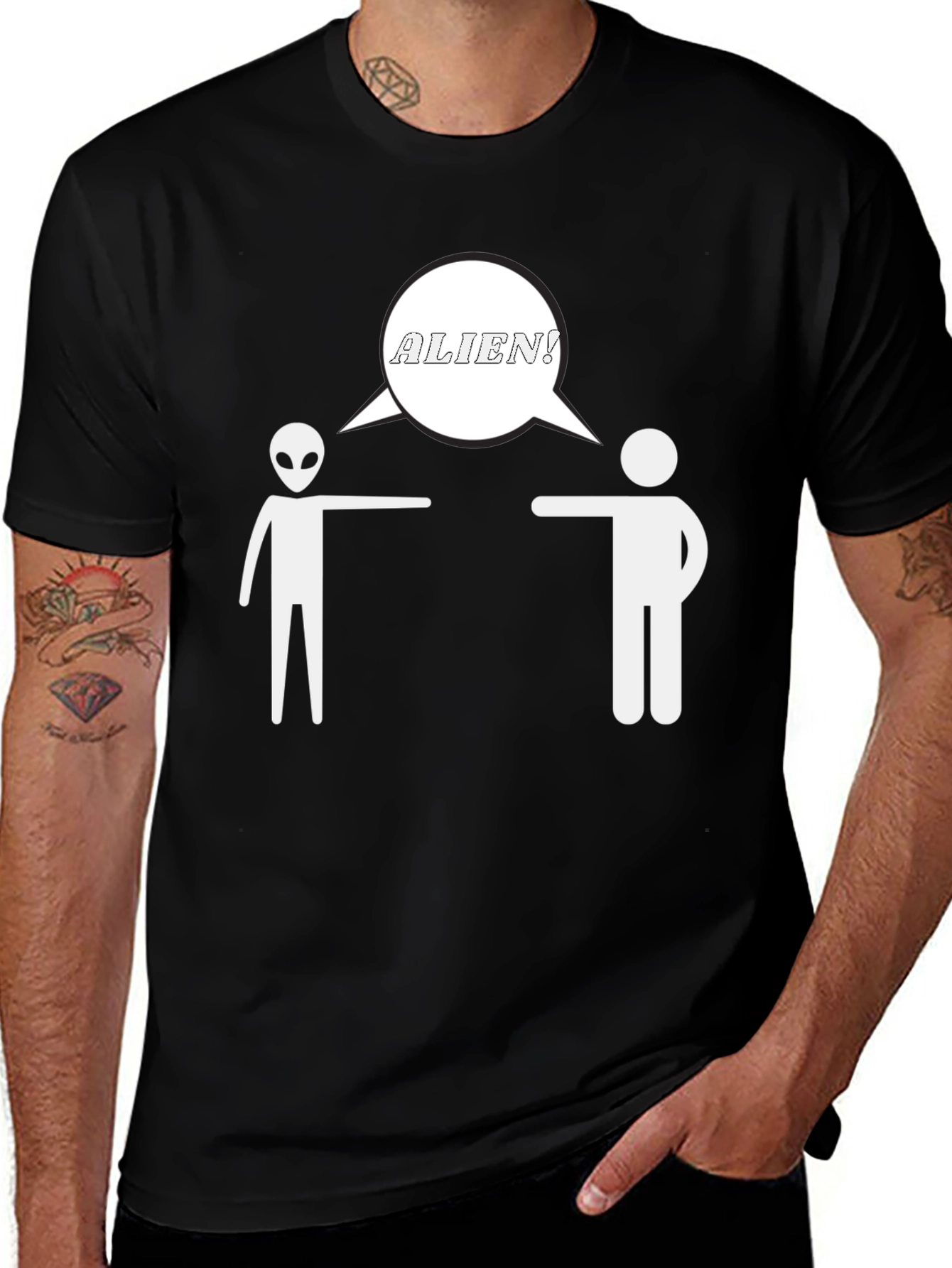 Variant 27 of Alien Encounter Graphic Tee - Black Cotton Blend