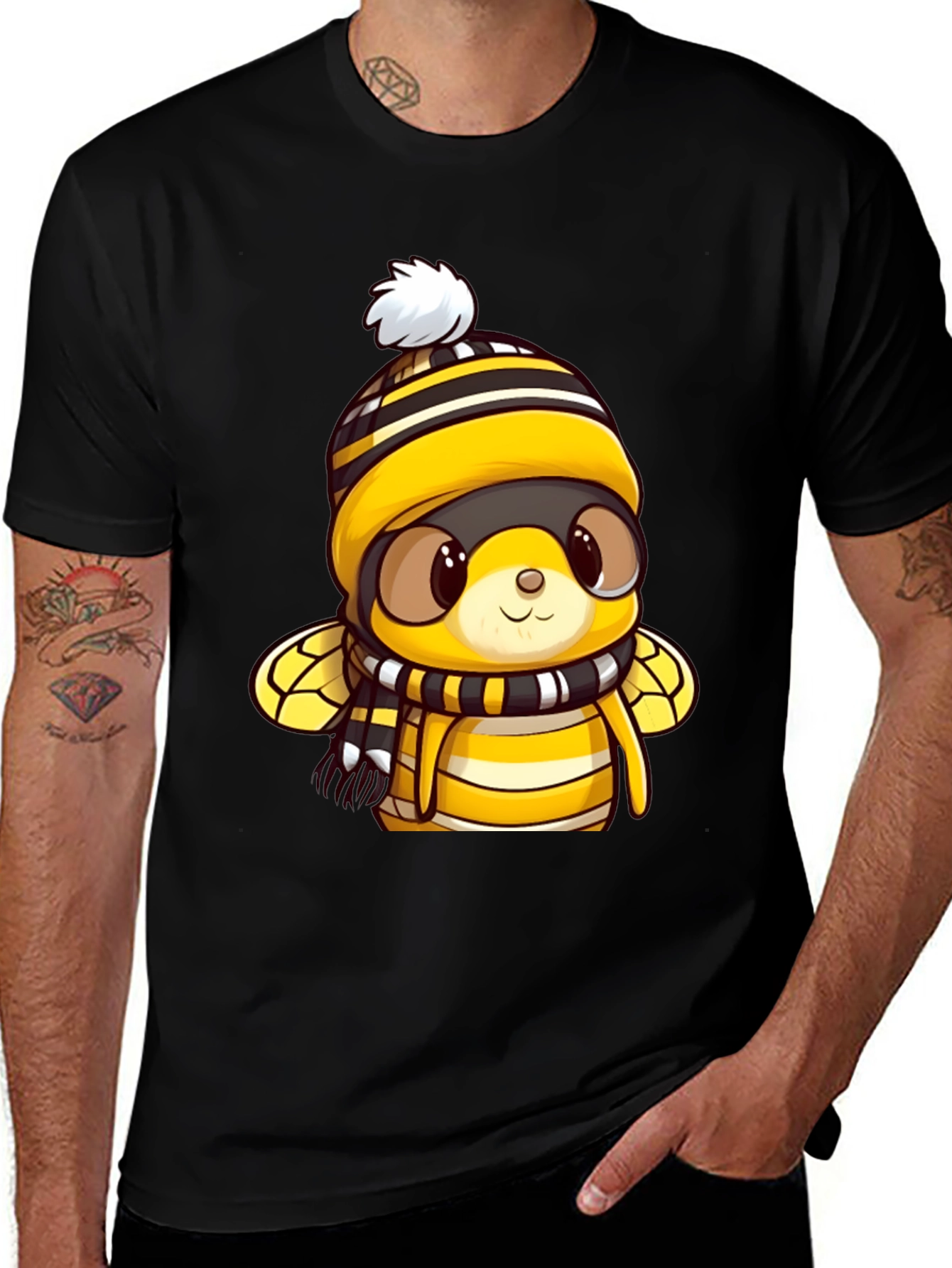 Variant 17 of Cute Bee Cartoon Black T-Shirt