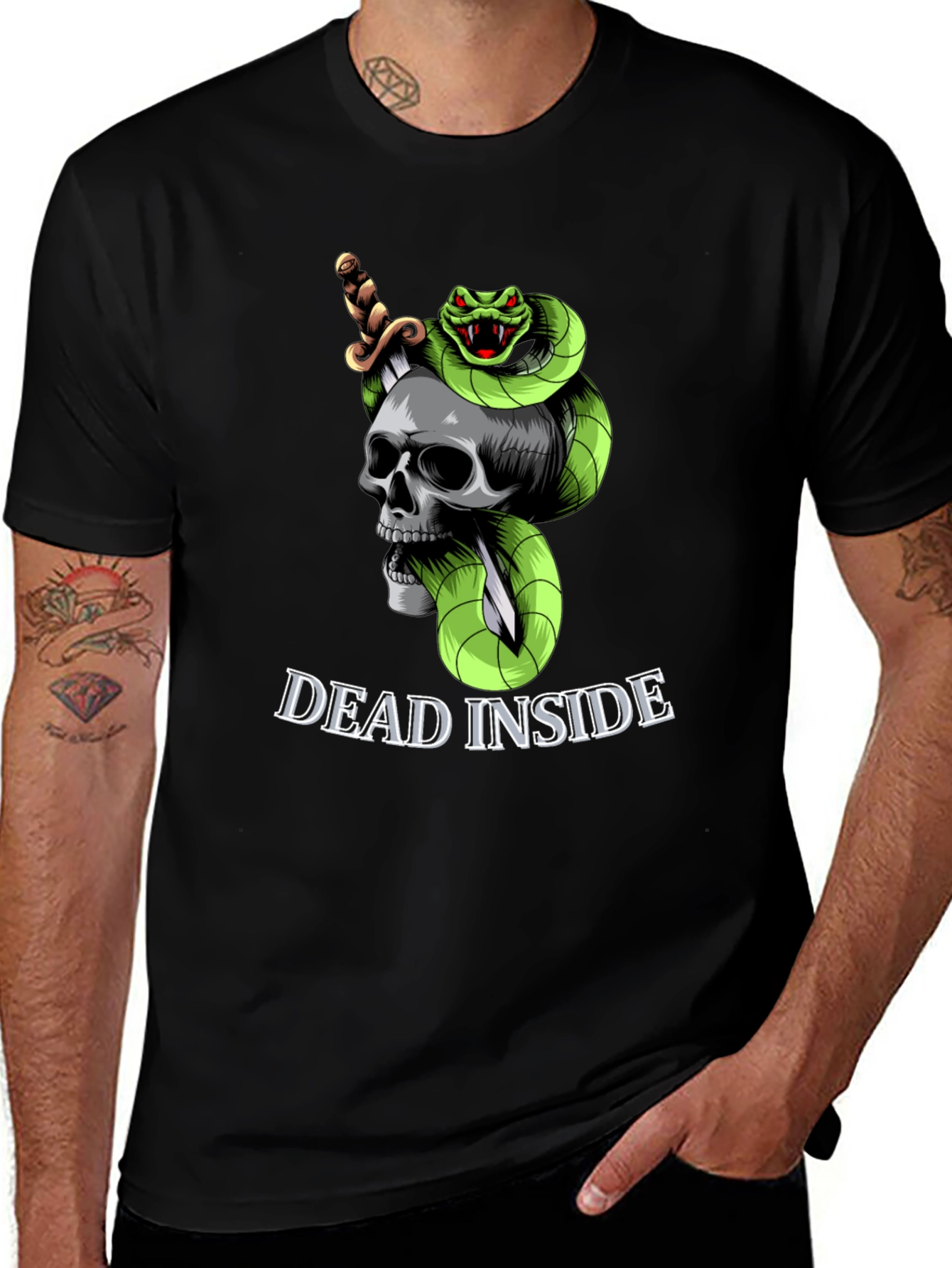 Variant 12 of Dead Inside Skull & Snake Graphic Tee - Unisex Black T-Shirt