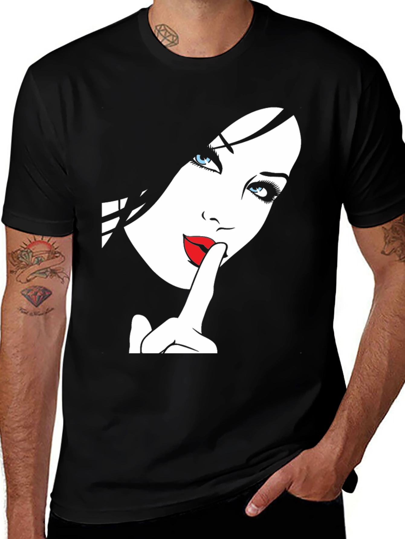Variant 16 of Shhh! Graphic Print Black T-Shirt