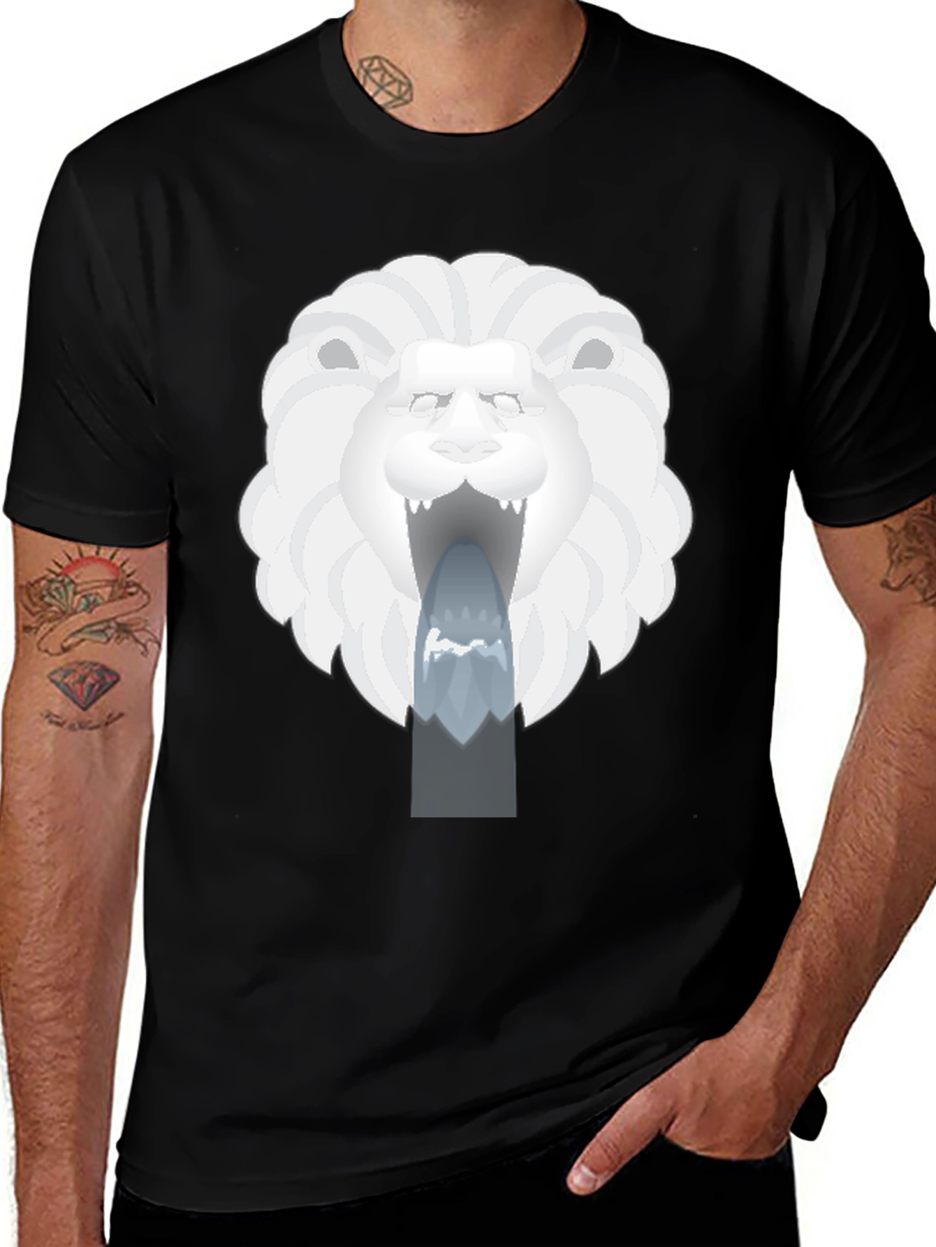 Variant 16 of Lion Head Graphic Print Black T-Shirt