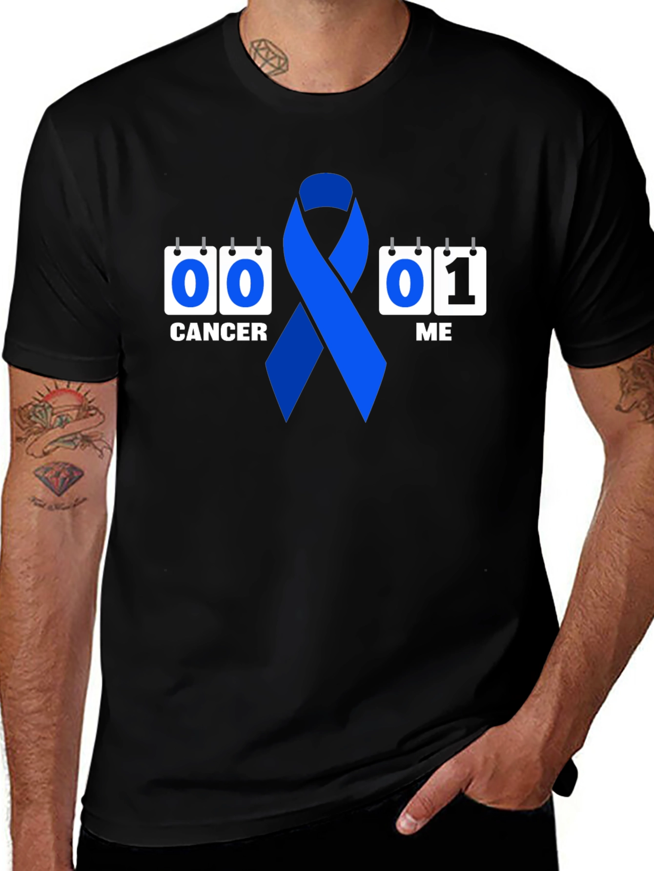 Variant 11 of Cancer Survivor T-Shirt:  Blue Ribbon 00 Cancer 01 Me