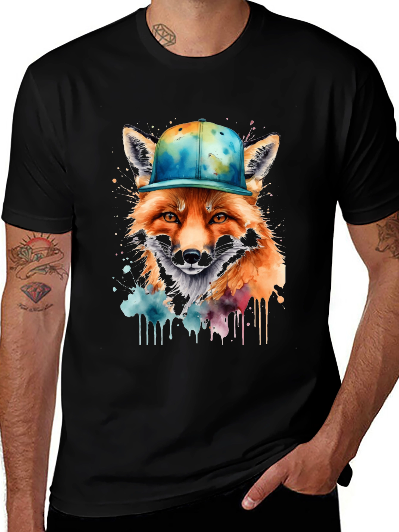 Variant 29 of Fox in Cap Graphic Tee - Cool Watercolor Design