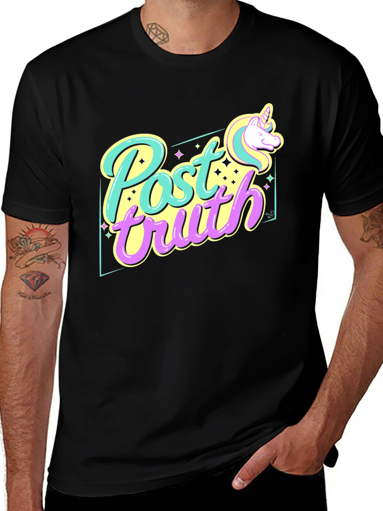 Variant 9 of Post Truth Unicorn Graphic T-Shirt - Black Cotton Tee