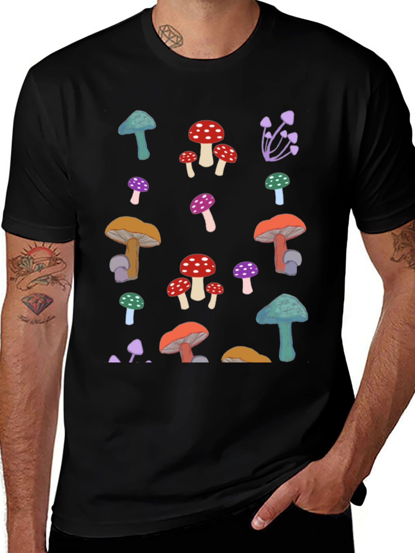 Variant 6 of Mushroom Pattern Black T-Shirt