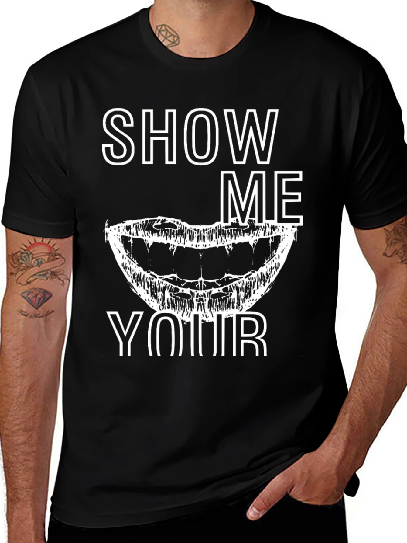 Variant 17 of Show Me Your Teeth Graphic Tee - Black Cotton T-Shirt