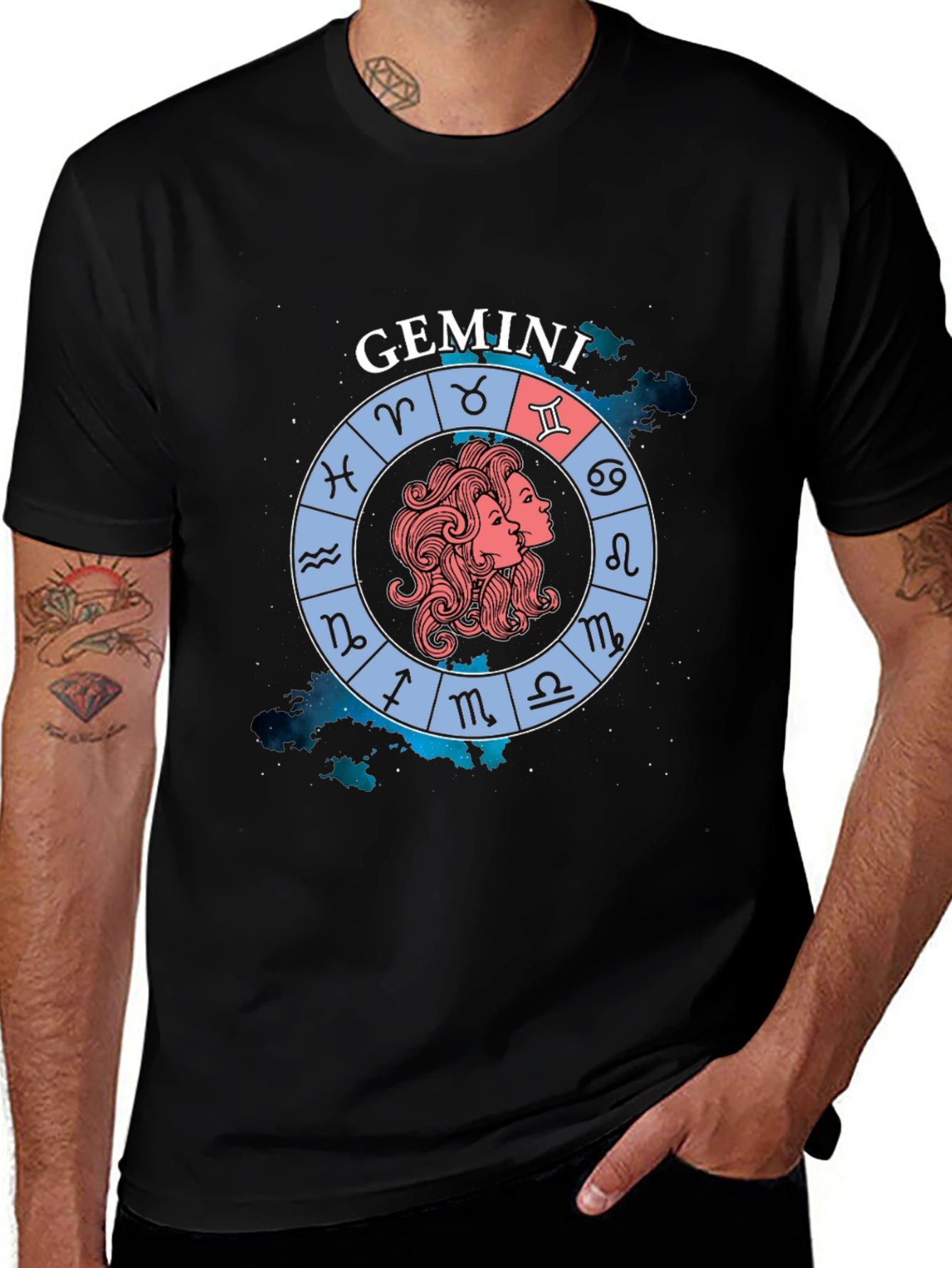 Gemini Zodiac Sign T-Shirt - Black Graphic Tee