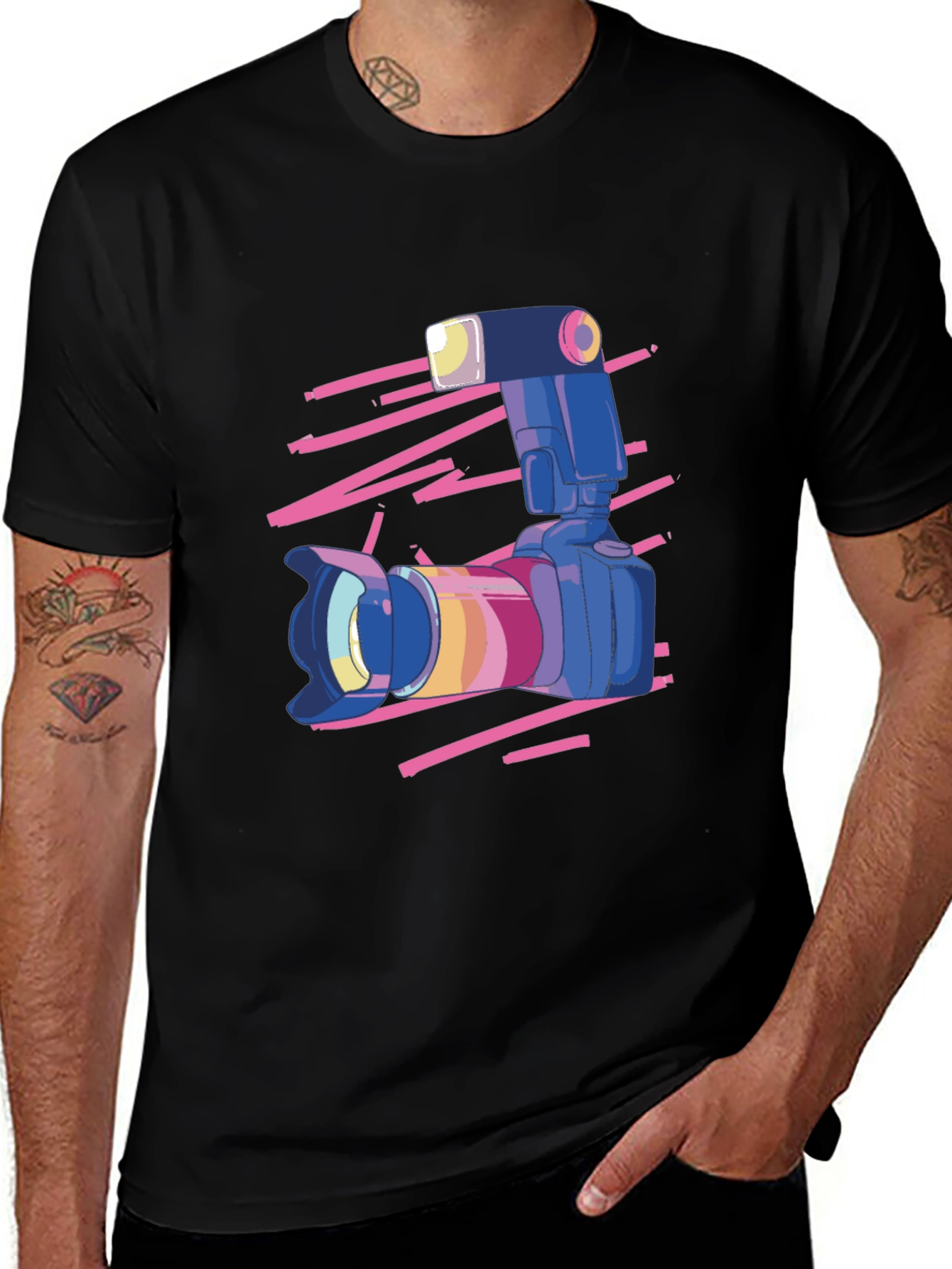 Variant 11 of Retro Camera Graphic Tee - Classic Black Cotton T-Shirt