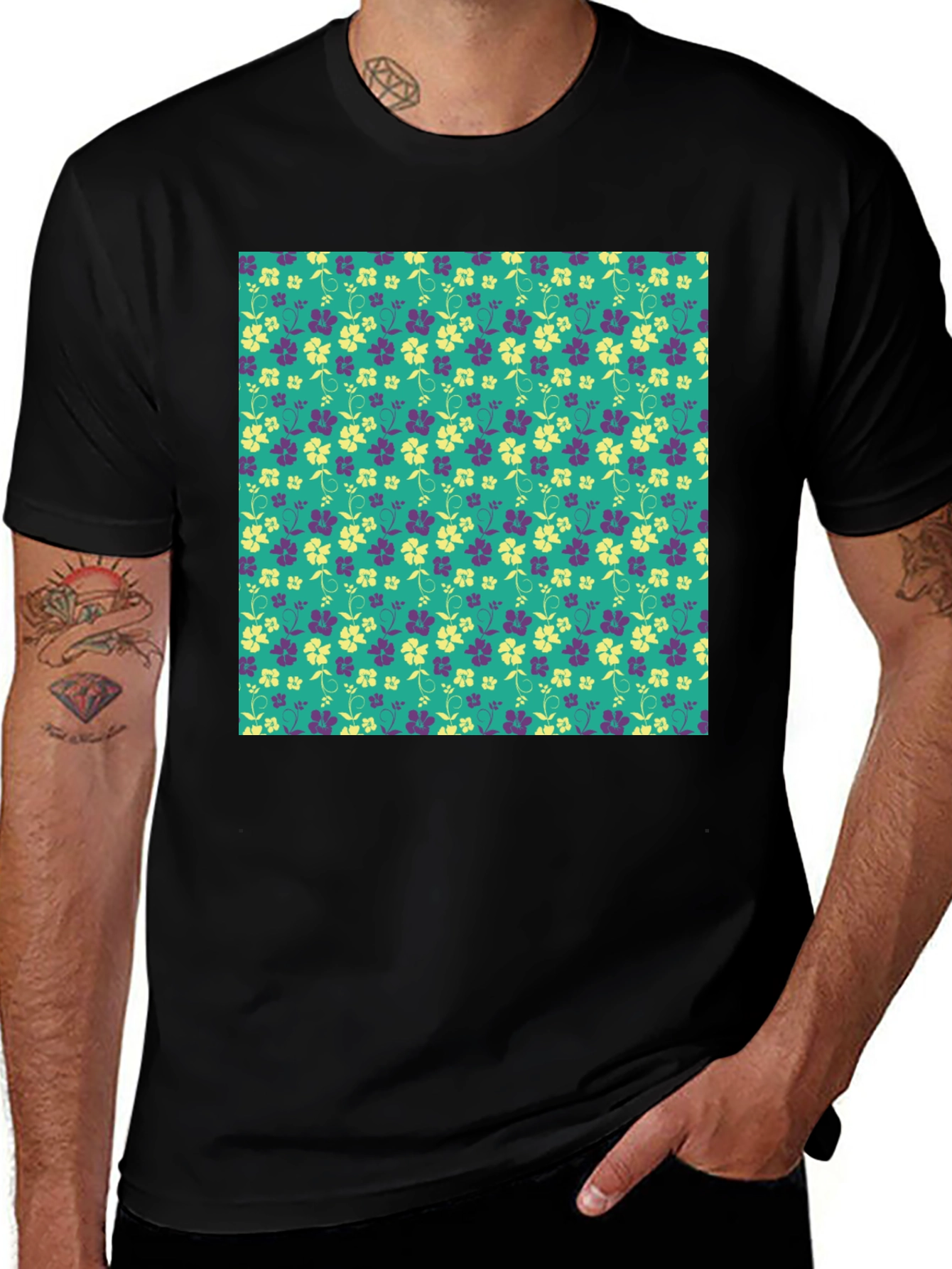 Variant 11 of Floral Pattern Men's Black T-Shirt