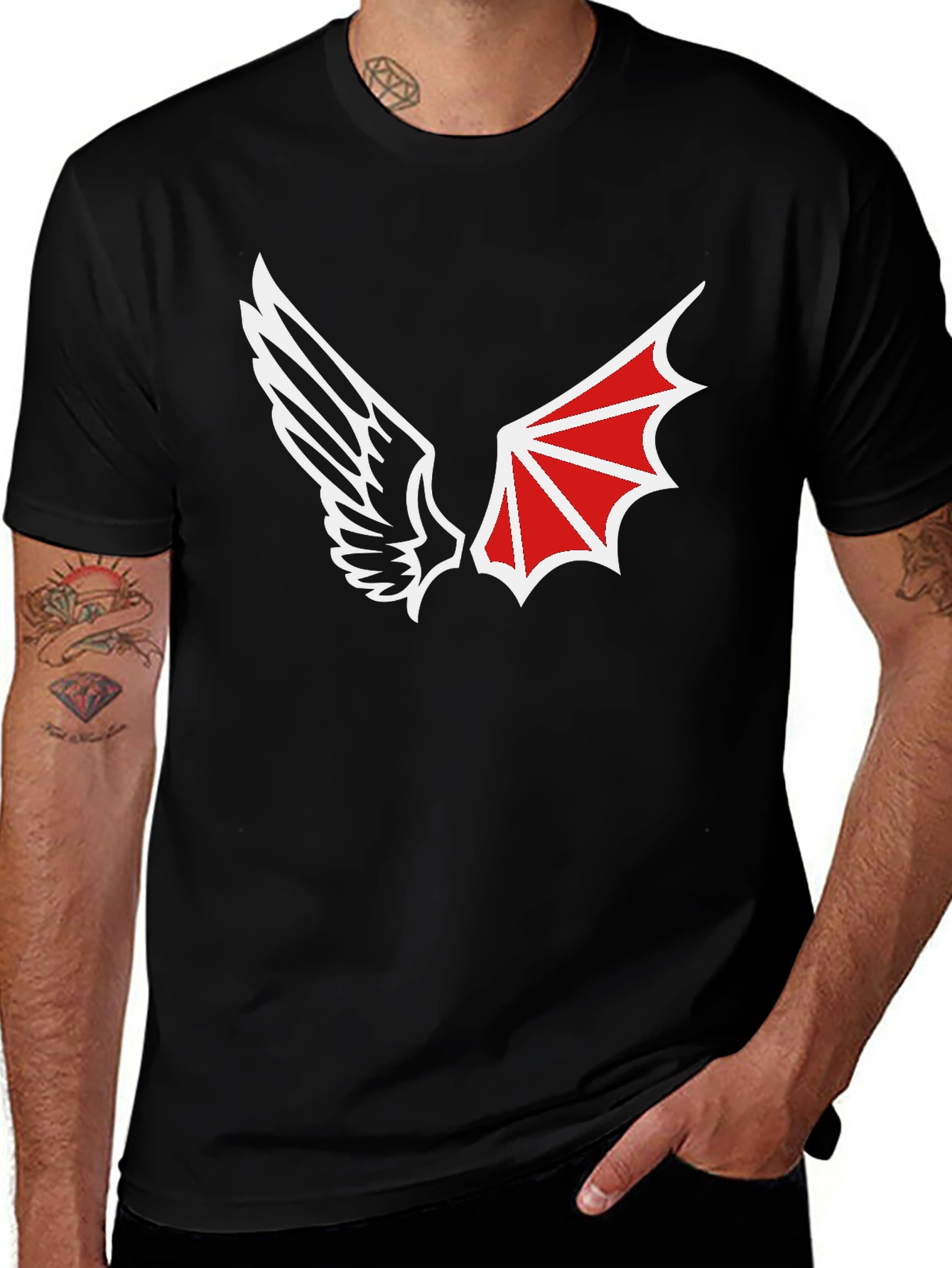 Variant 18 of Angel & Devil Wing Graphic Tee - Black T-Shirt