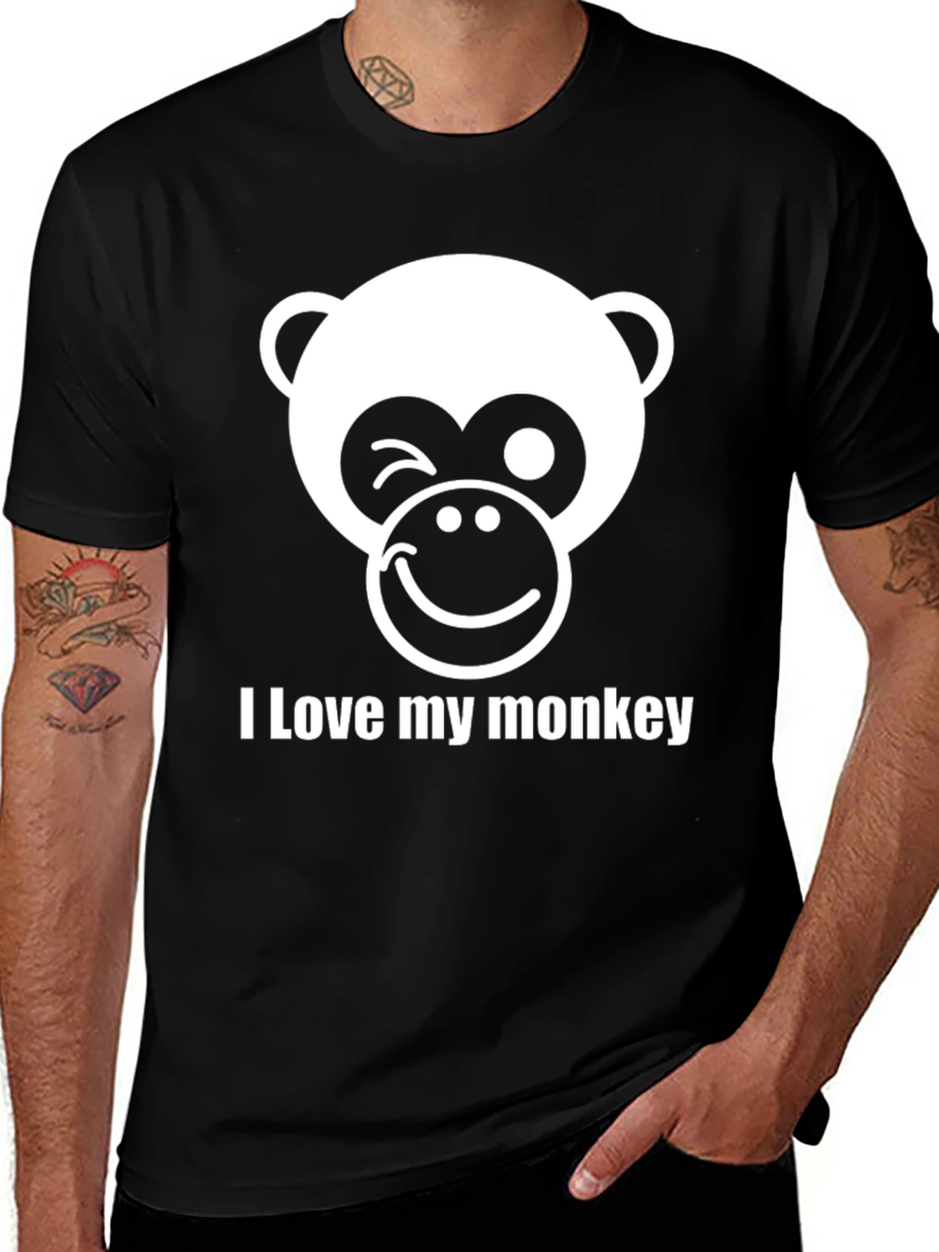 Variant 28 of I Love My Monkey Graphic T-Shirt, Black Crew Neck Tee