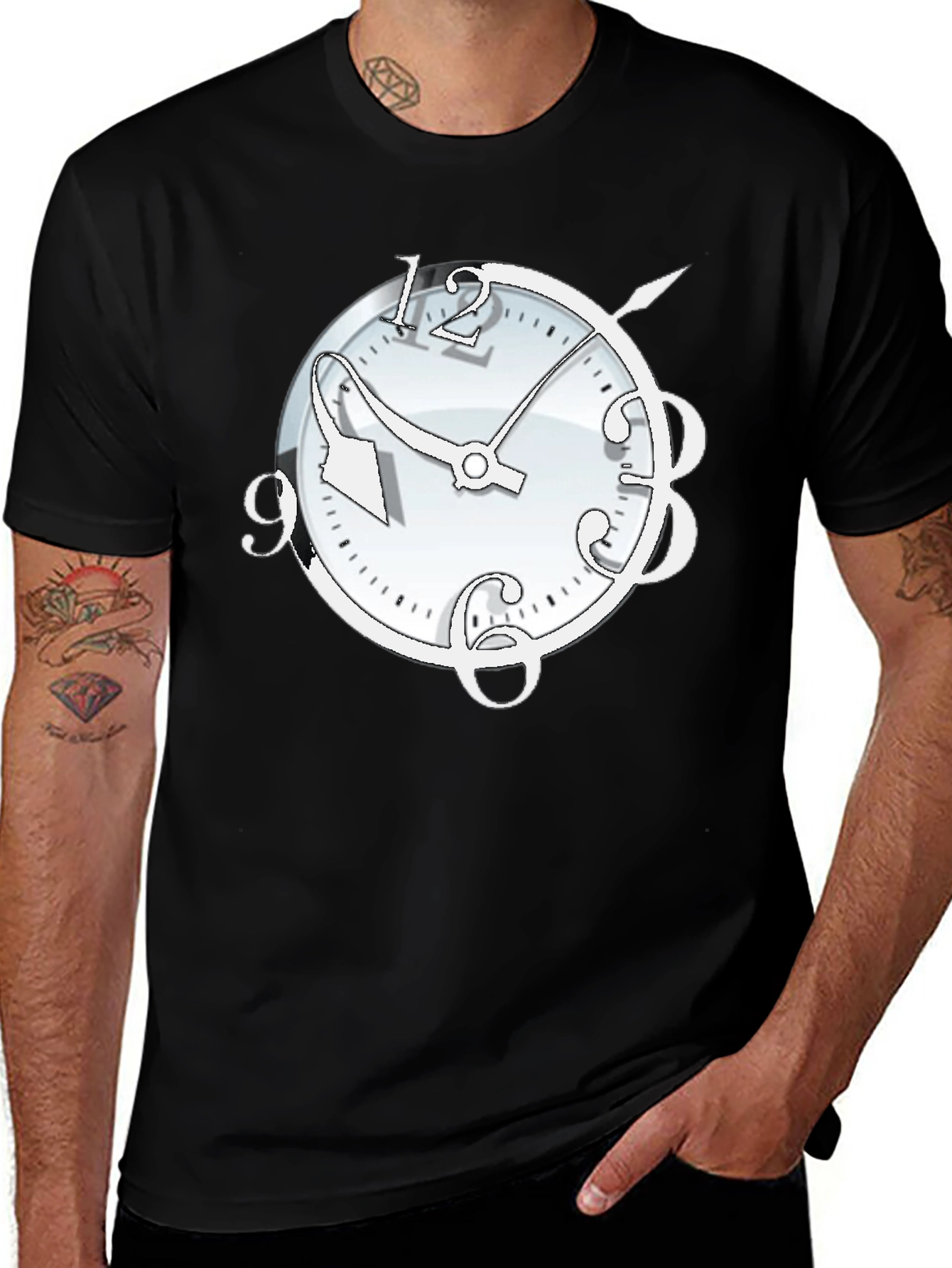Black Surrealist Clock Graphic T-Shirt - Time Bender main image