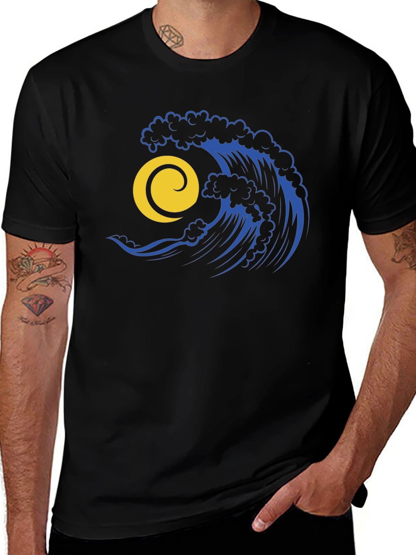 Variant 16 of Ocean Wave Graphic Tee - Stylish Black Cotton T-Shirt