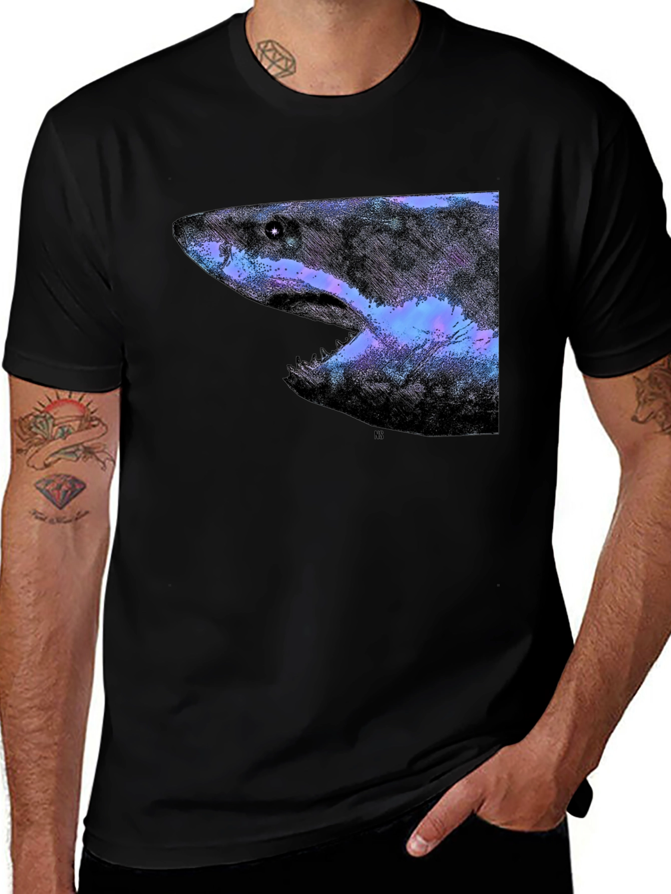 Variant 13 of Galaxy Shark Graphic Print Black T-Shirt