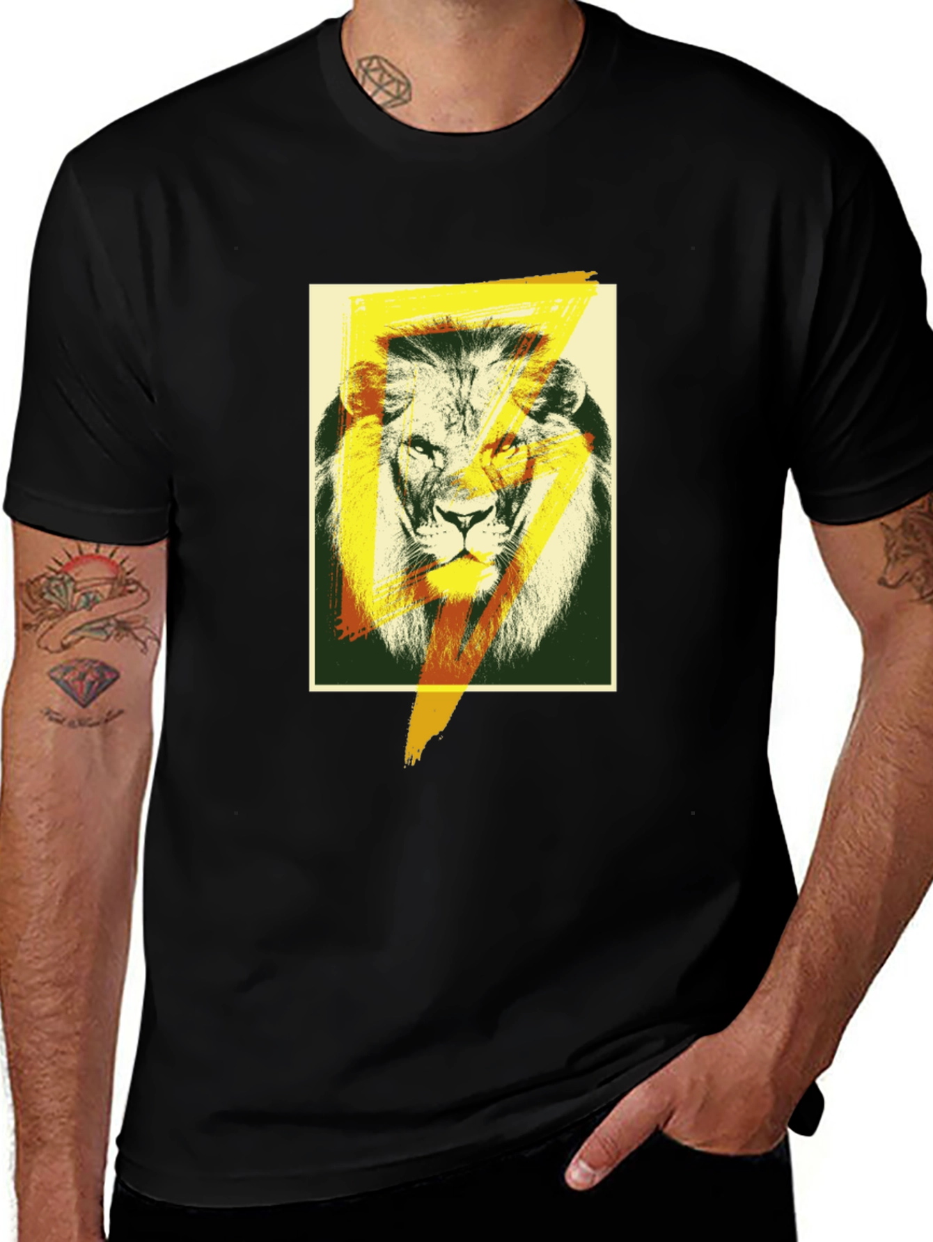 Variant 29 of Lion Lightning Bolt Graphic Black T-Shirt