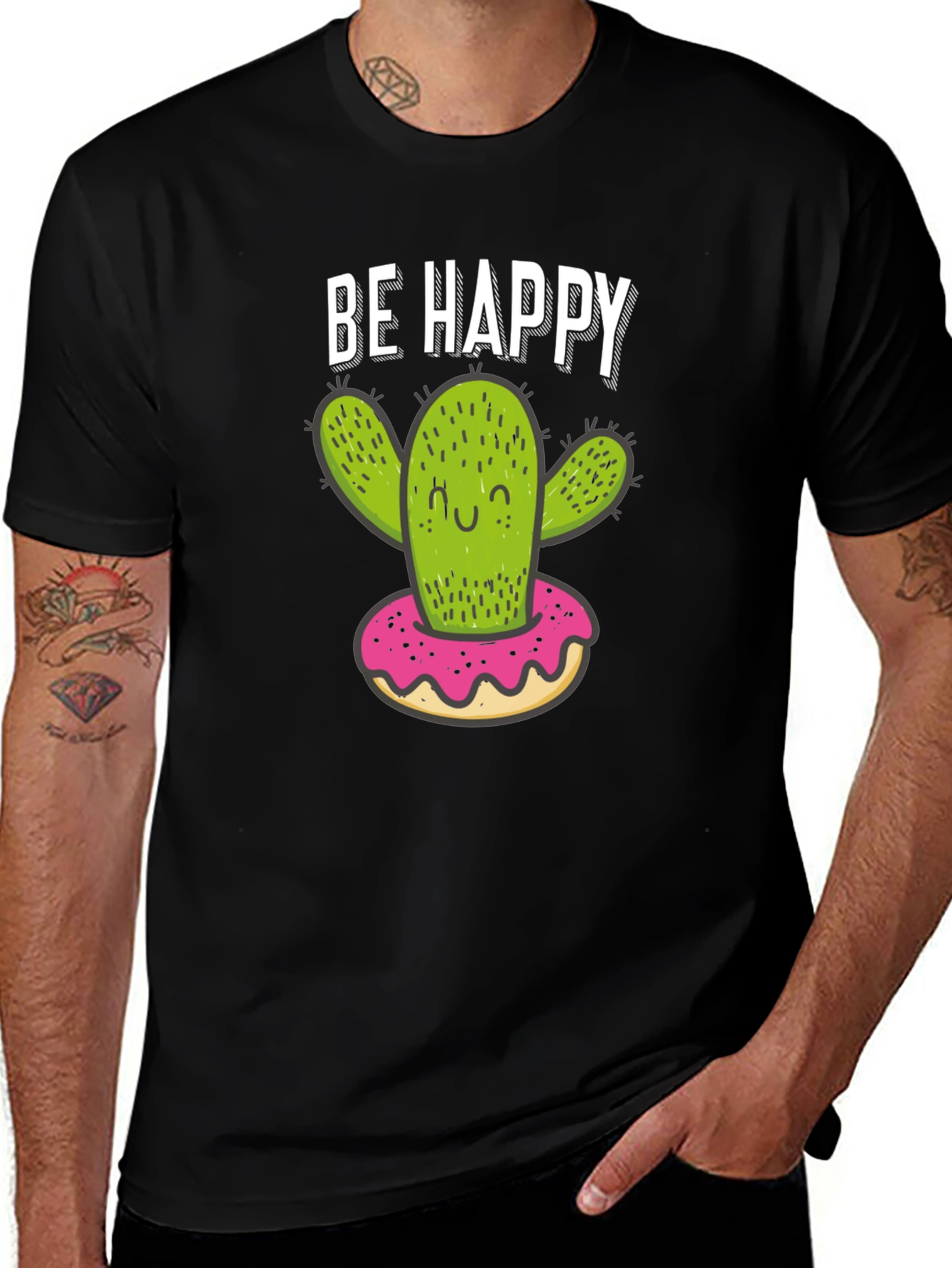 Variant 6 of Be Happy Cactus Donut Graphic T-Shirt